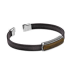 Brown Leather Bracelet with Tiger Eye Bar in Sterling Silver, 8.5"