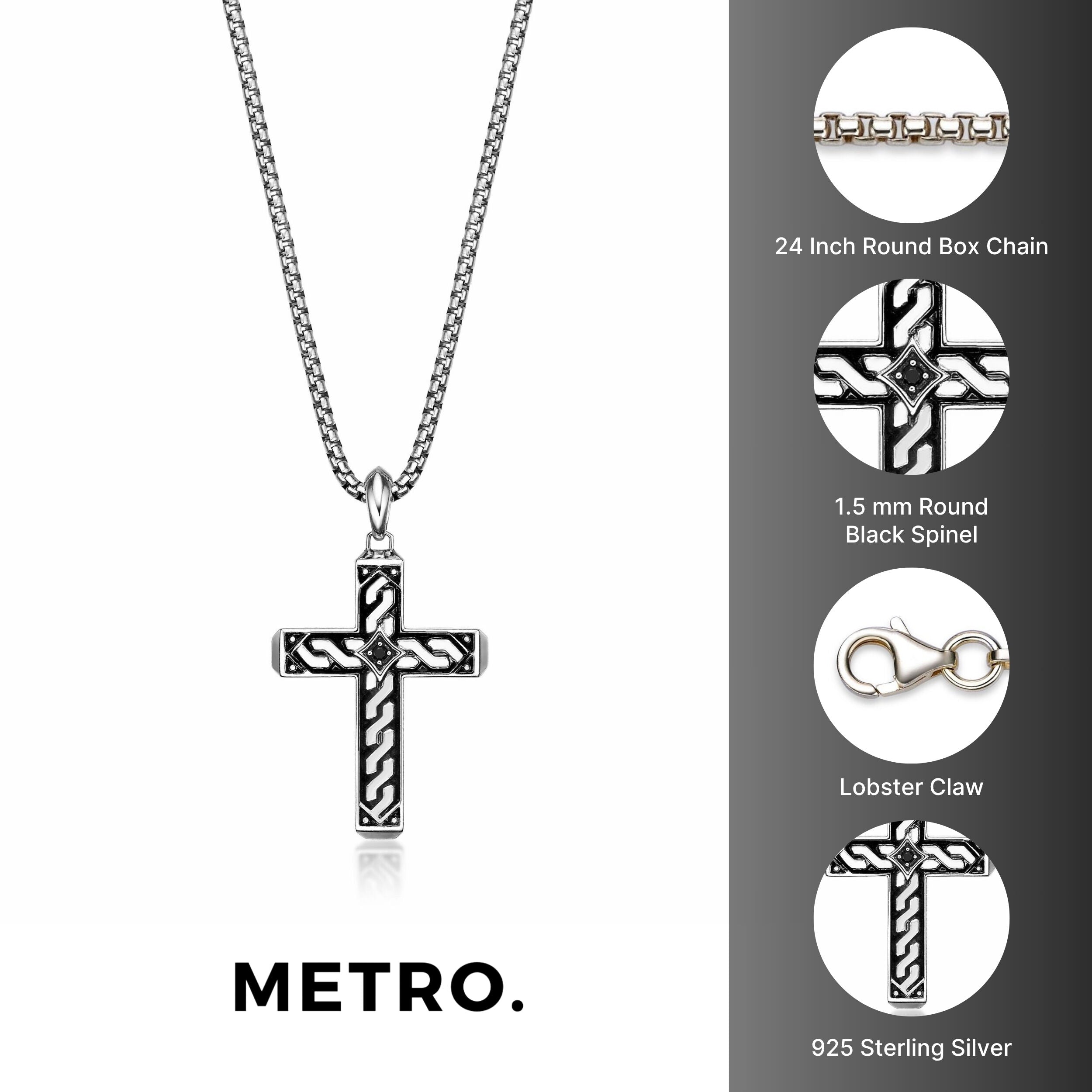 Sterling Silver Black Spinel Cross Pendant