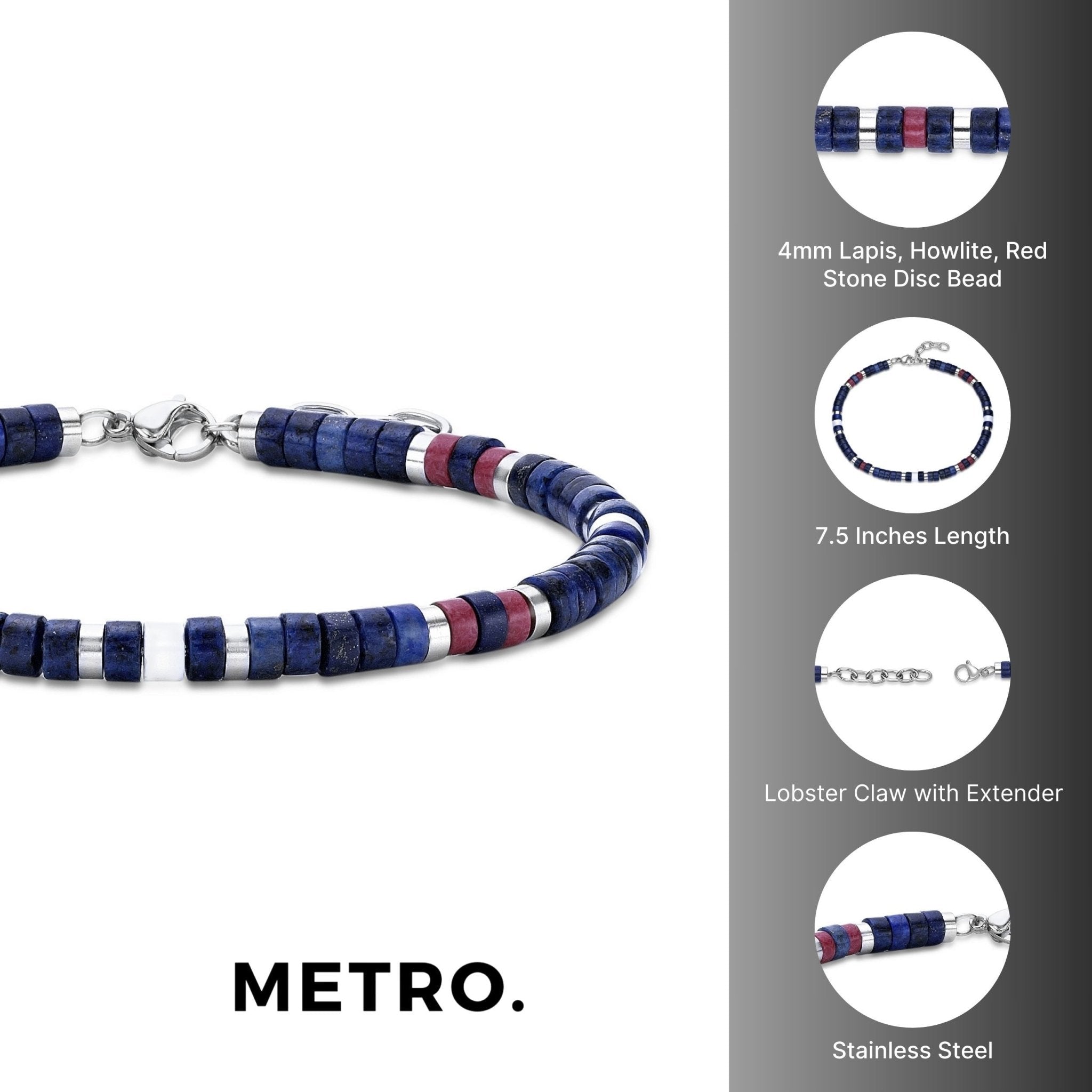 Lapis Lazuli and Howlite Adjustable Natural Stone Bracelet
