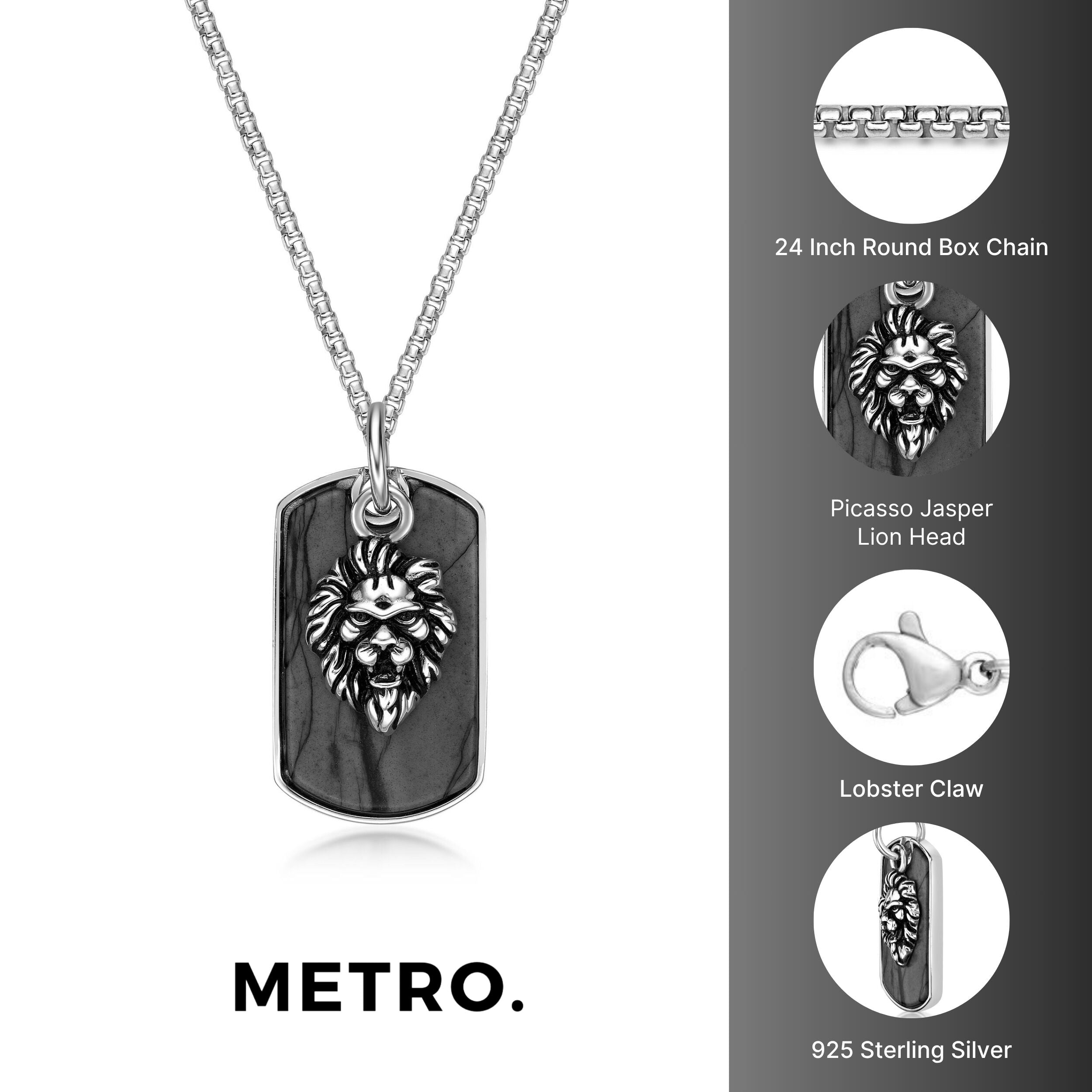 Sterling Silver Lion's Head Medallion Dog Tag