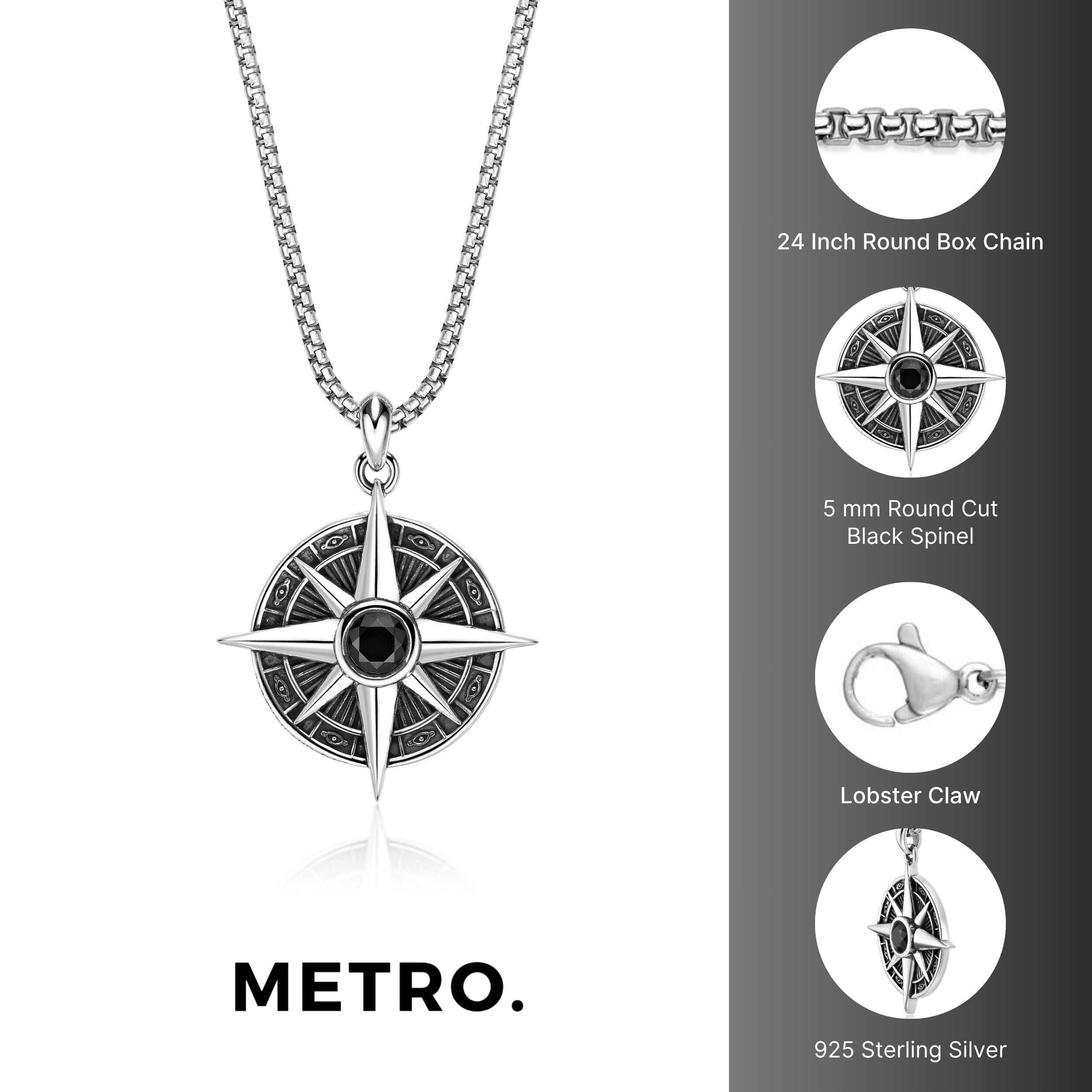 Sterling Silver Compass Pendant