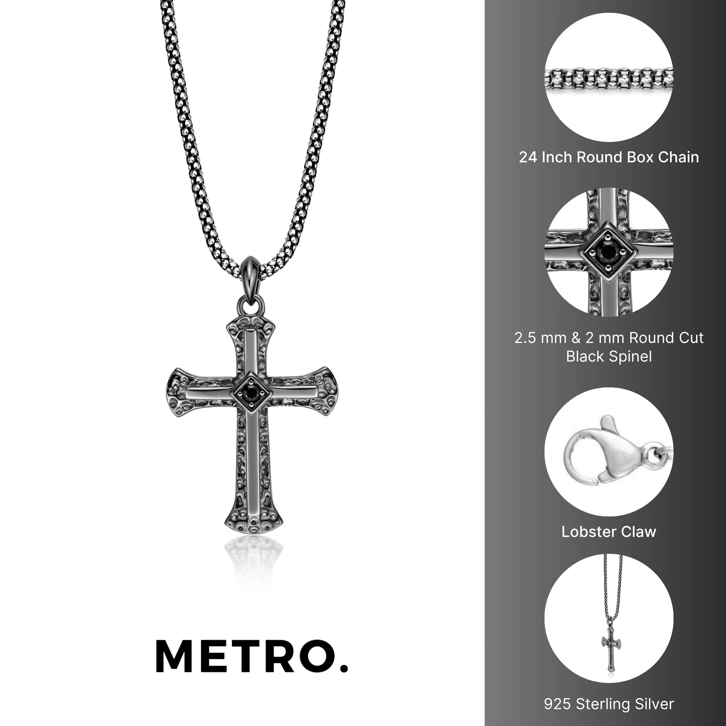 Sterling Silver Black Spinel Cross Pendant
