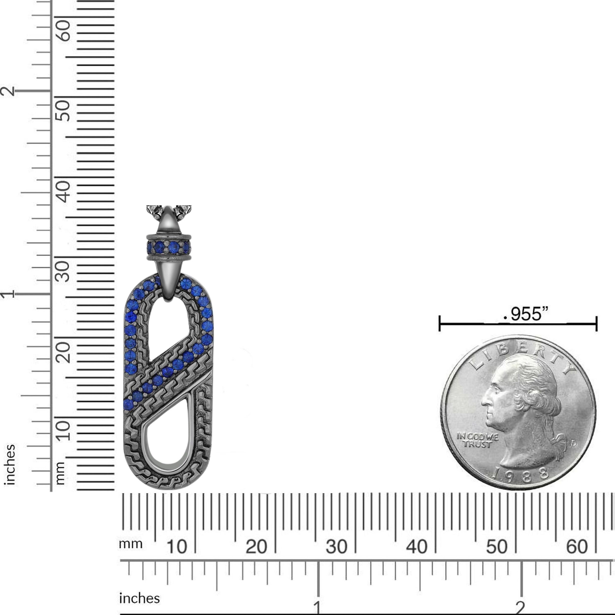 Sterling Silver Paperclip Pendant with Created Sapphire
