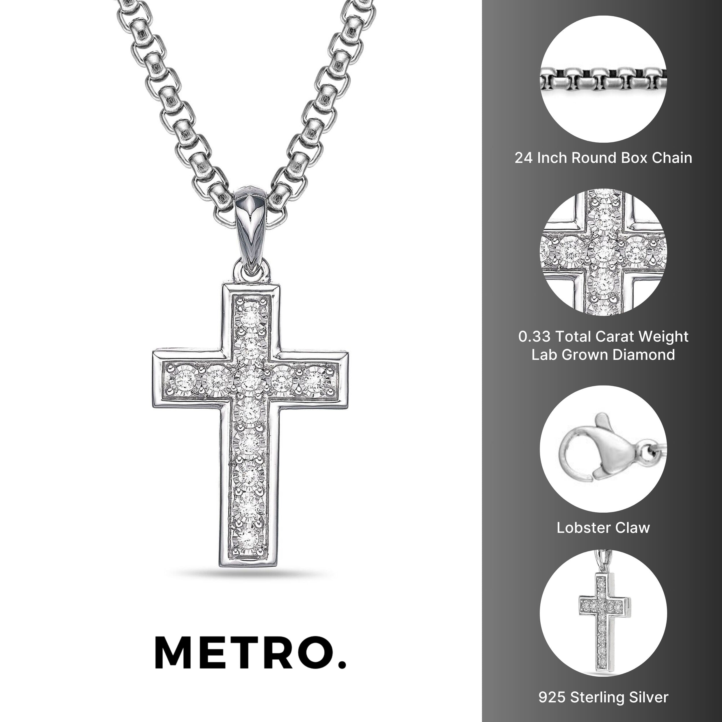 Sterling Silver Lab-Grown Diamond Outline Cross Pendant