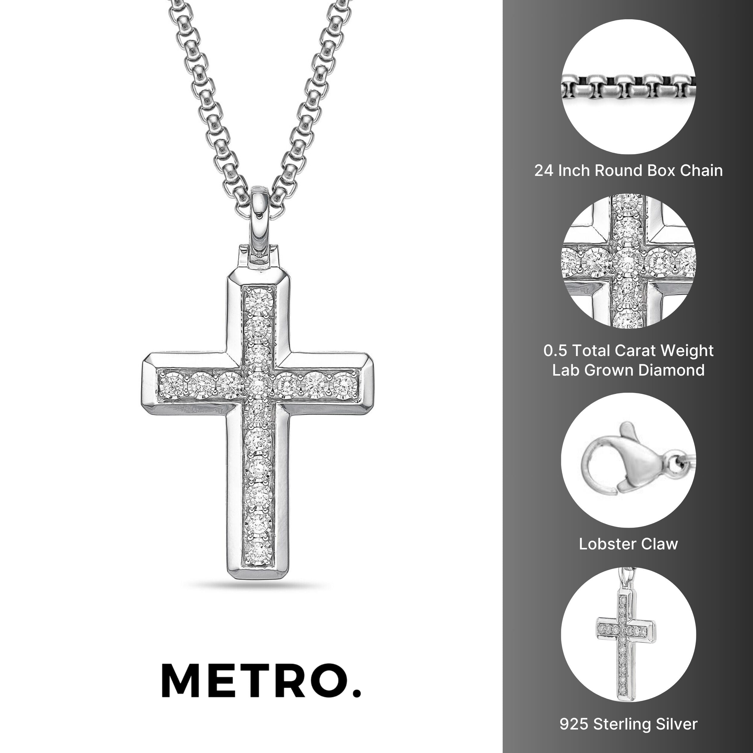 Sterling Silver Lab-Grown Diamond Outline Cross Pendant