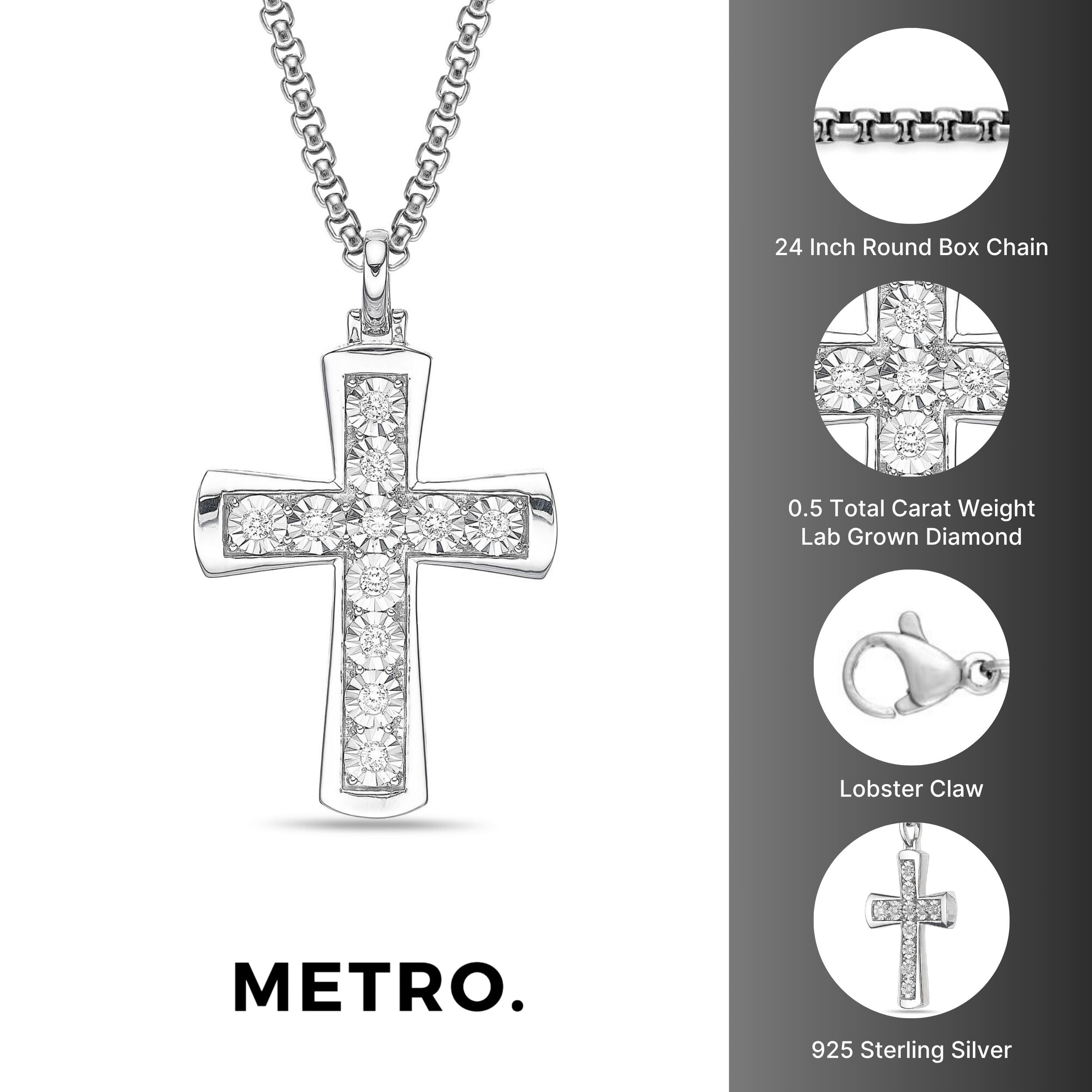 Sterling Silver Lab-Grown Diamond Flared Cross Pendant