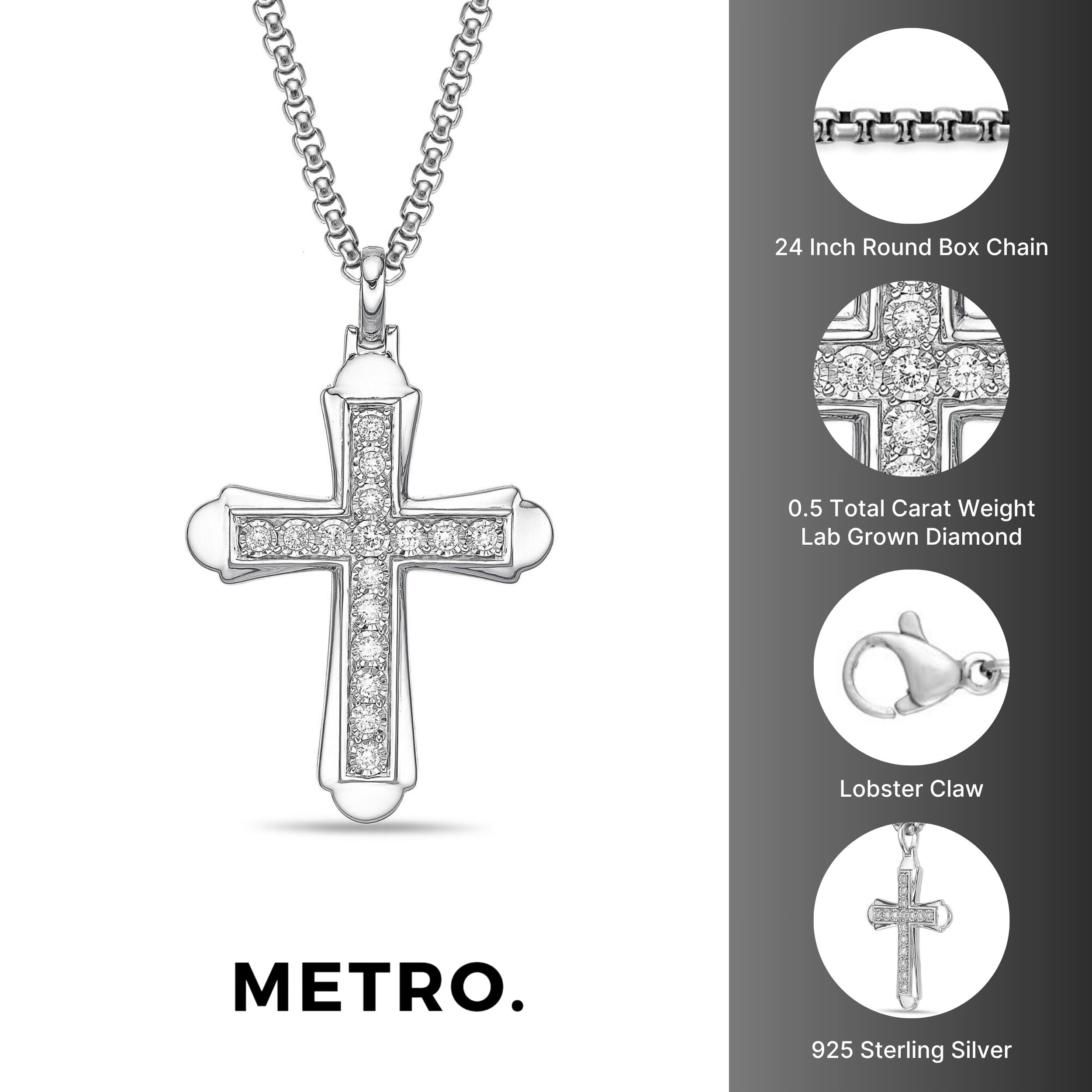 Sterling Silver Lab-Grown Diamond Outline Cross Pendant