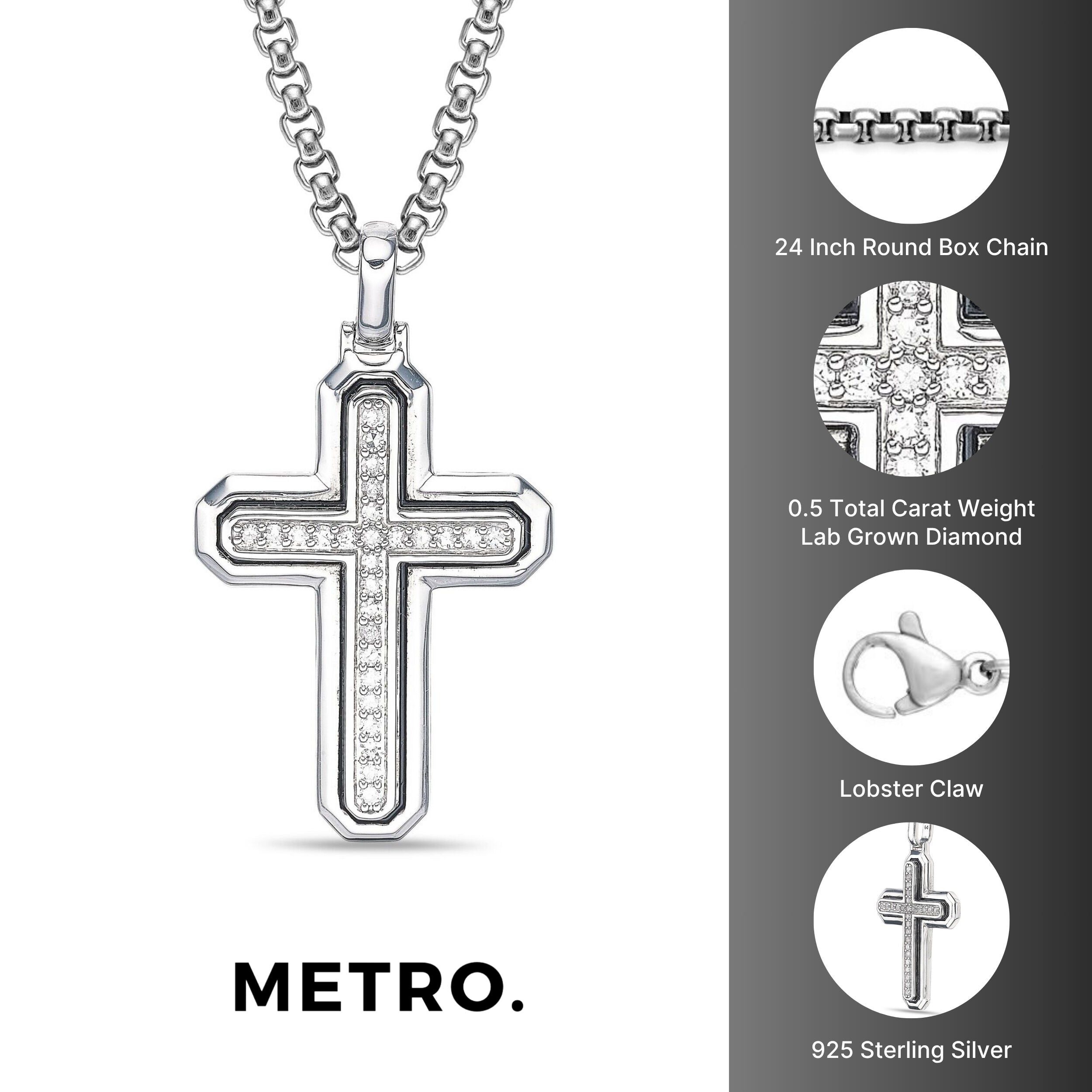 Sterling Silver Lab-Grown Diamond Framed Cross Pendant
