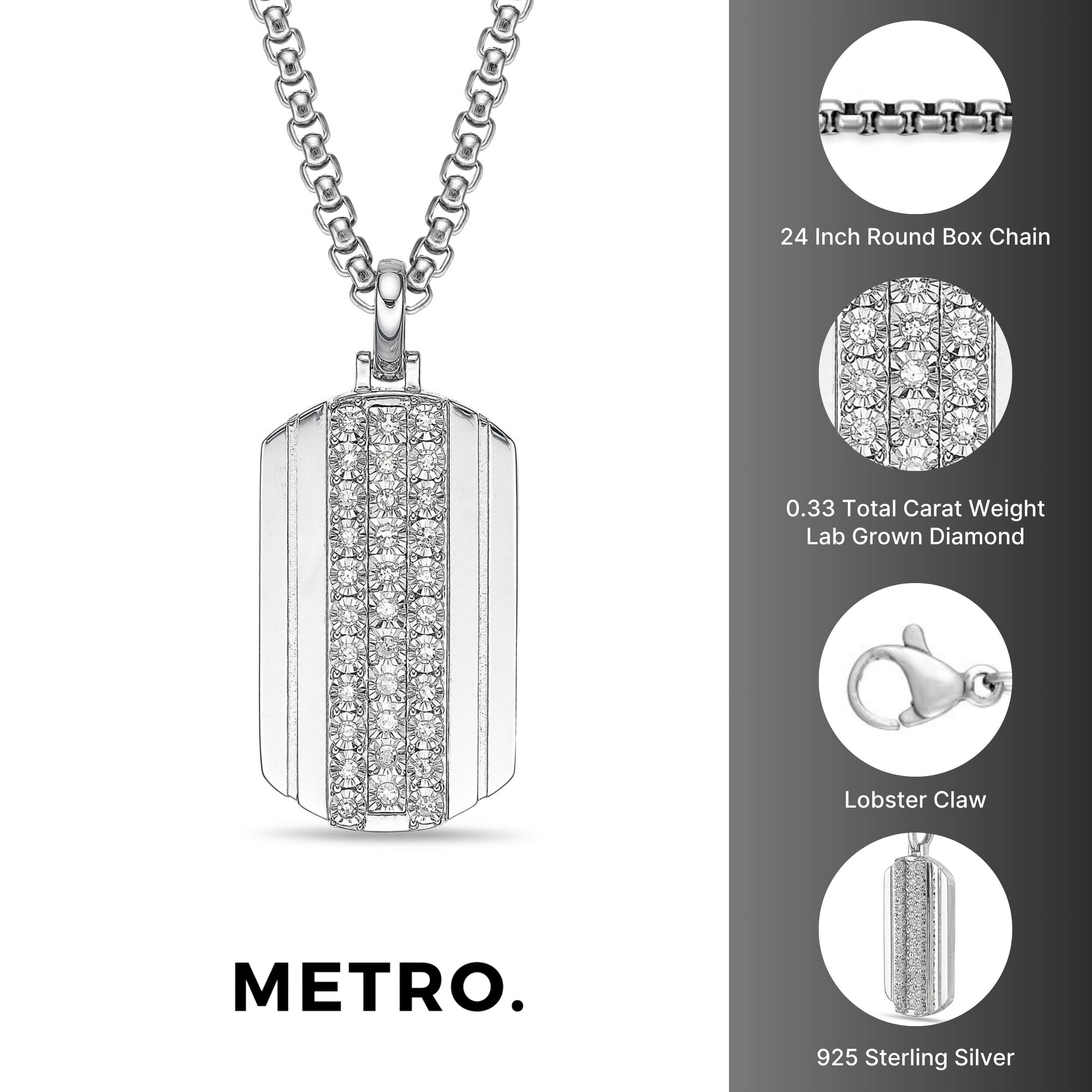 Sterling Silver Lab-Grown Diamond Dog Tag Pendant