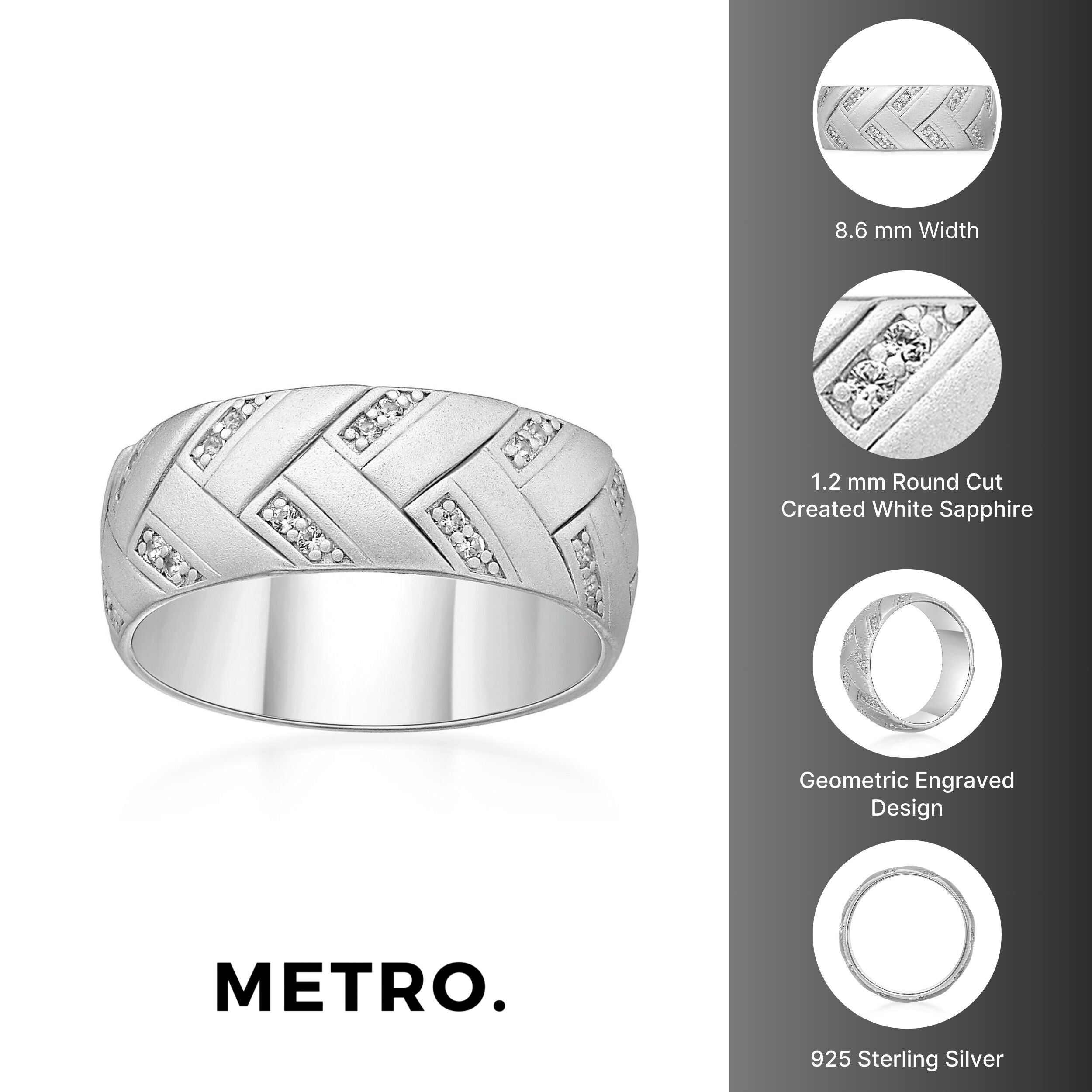 Sterling Silver Created White Sapphire Chevron Ring