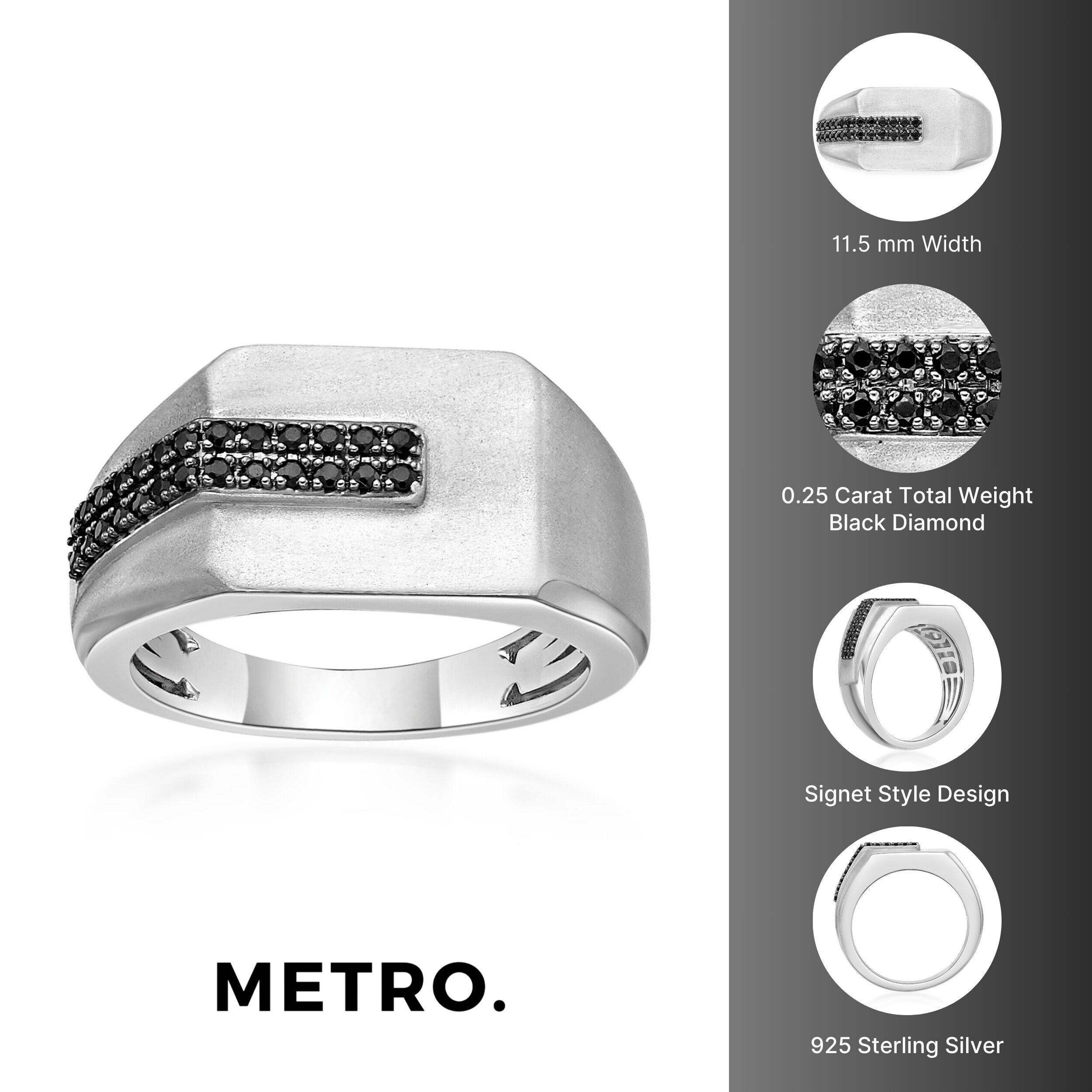 Sterling Silver Black Diamond Signet Ring