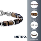 Tiger Eye Hexagon Chunky Beaded Bracelet in Sterling Silver, 8"