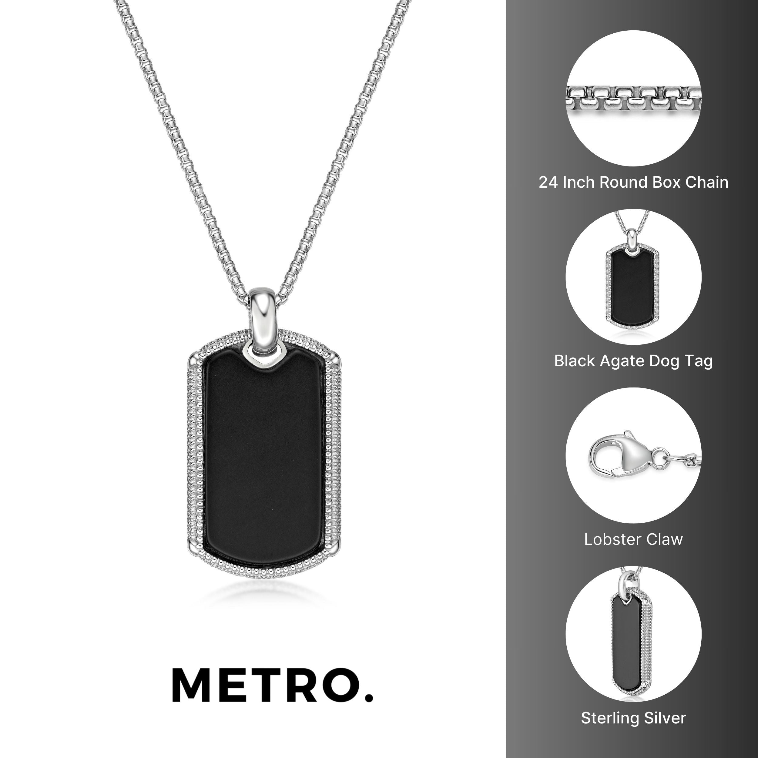Sterling Silver Black Agate Dog Tag
