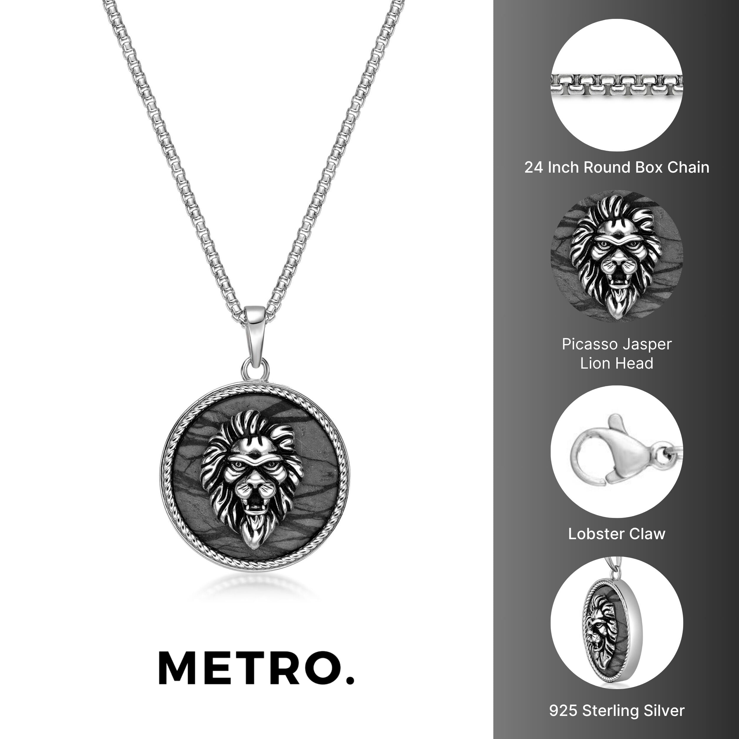 Sterling Silver Lion's Head Medallion Pendant