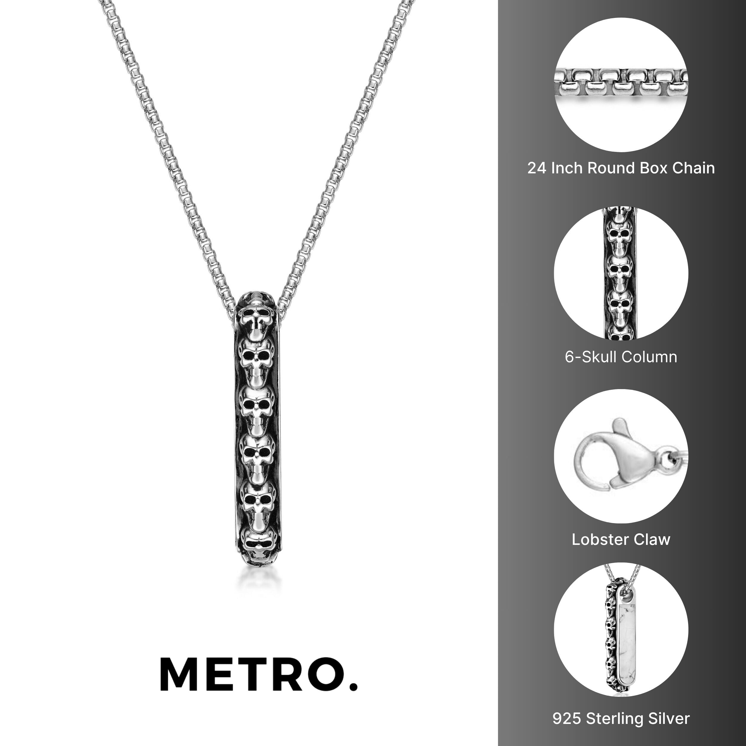 Sterling Silver Skull Bar Pendant