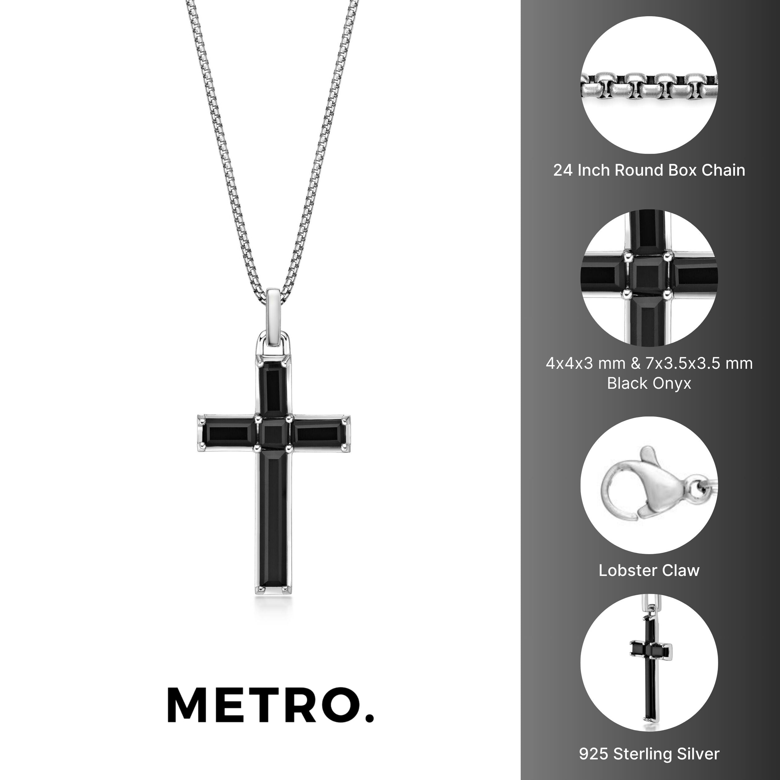 Sterling Silver Black Onyx Cross Pendant