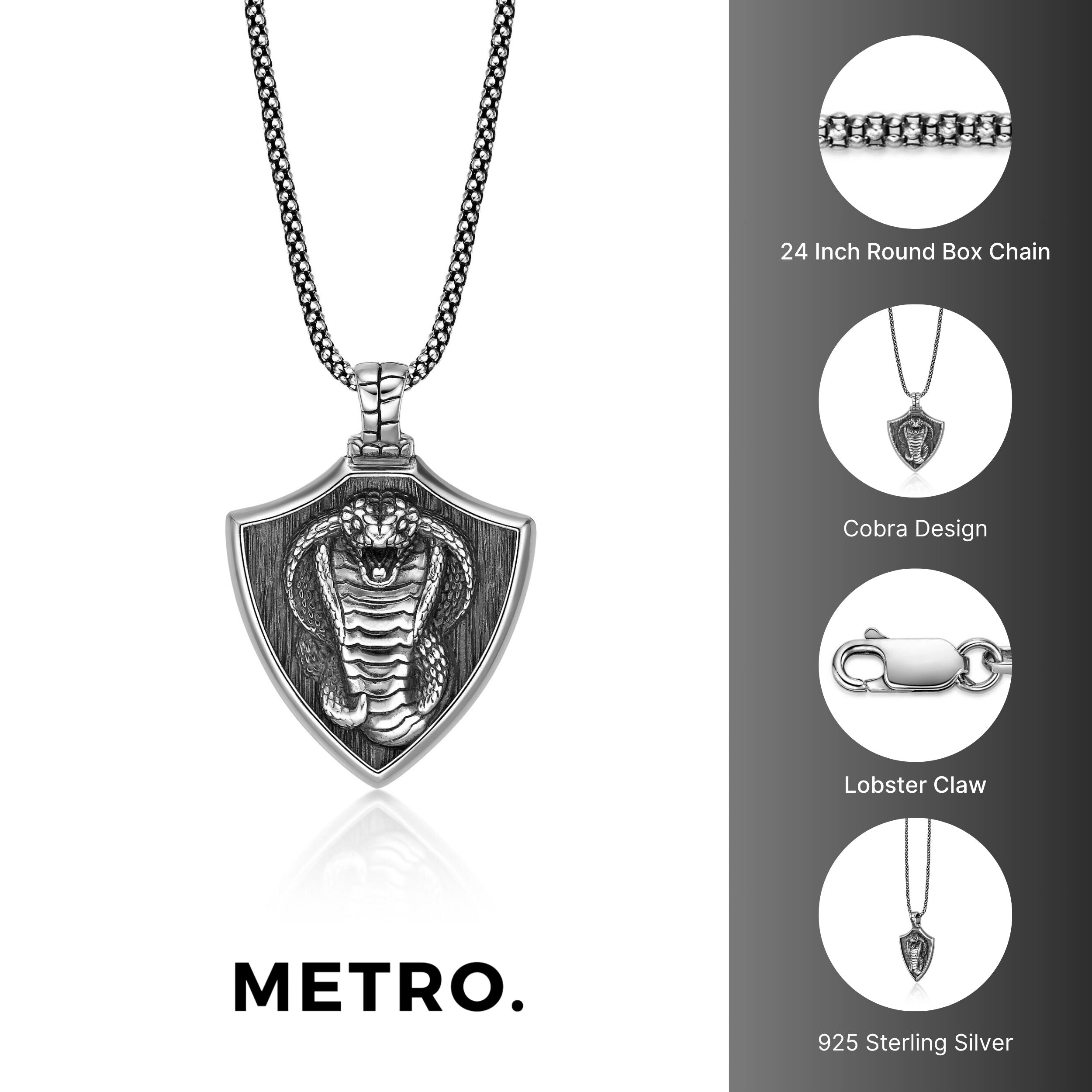 Sterling Silver Snake Shield Pendant