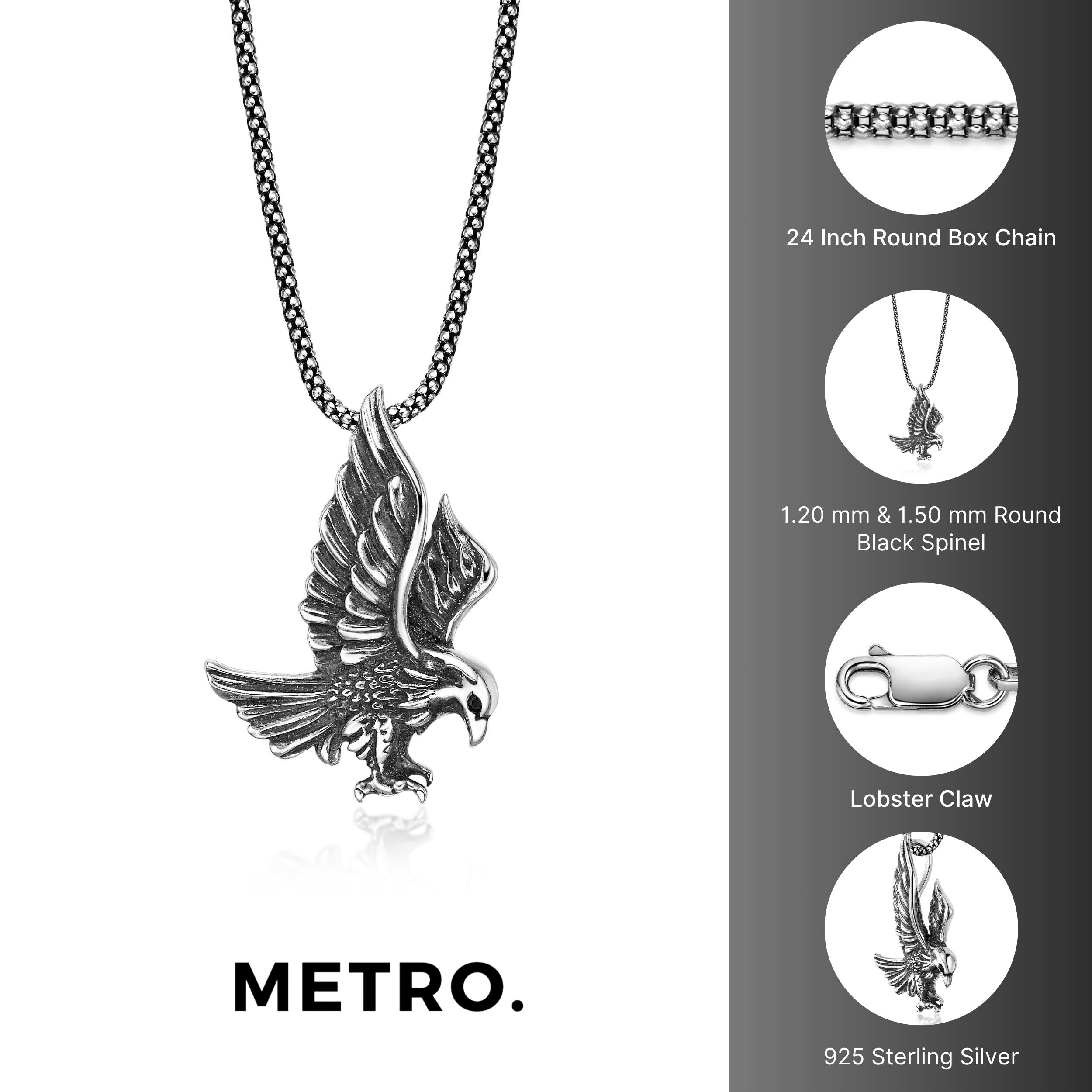 Sterling Silver Black Spinel Eagle Pendant