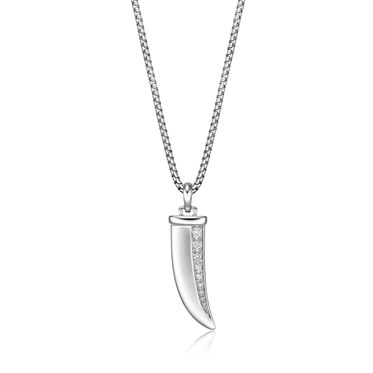 0.20 ctte Natural Diamond Fang Pendant in Sterling Silver, 24"