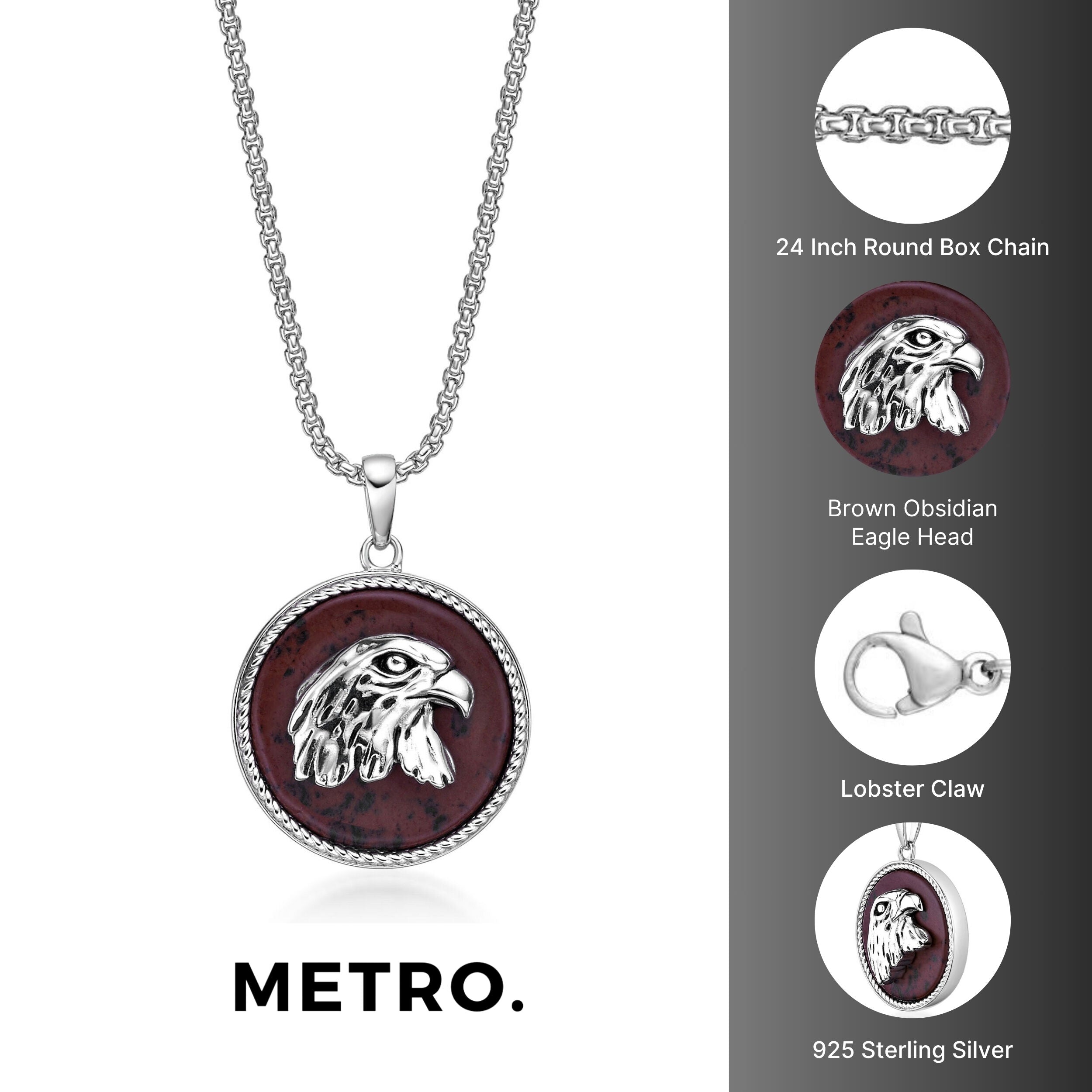 Sterling Silver Eagle's Head Medalion Pendant