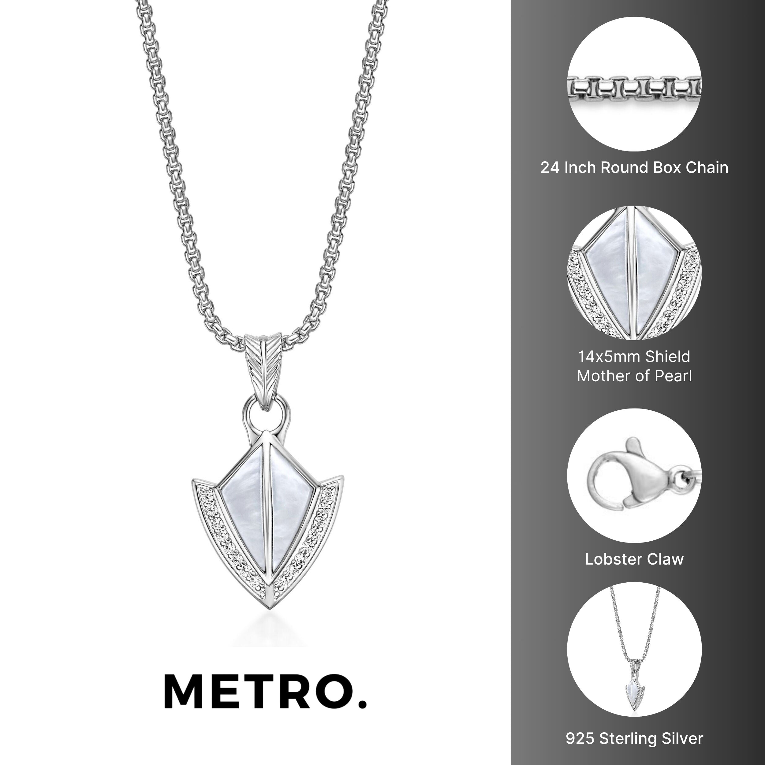 Sterling Silver Mother of Pearl Sheild Pendant