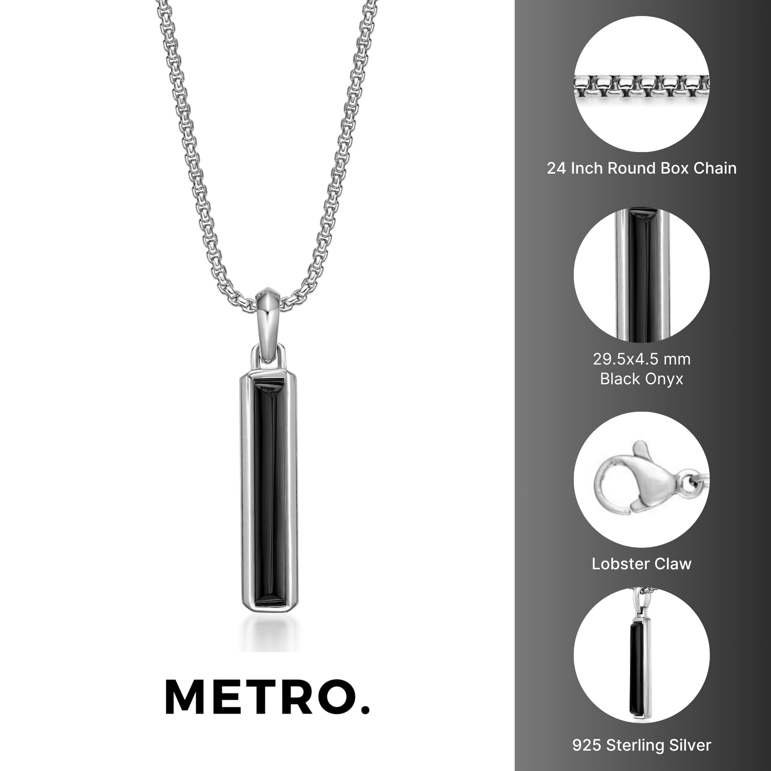 Sterling Silver Black Onyx Rounded Bar Pendant
