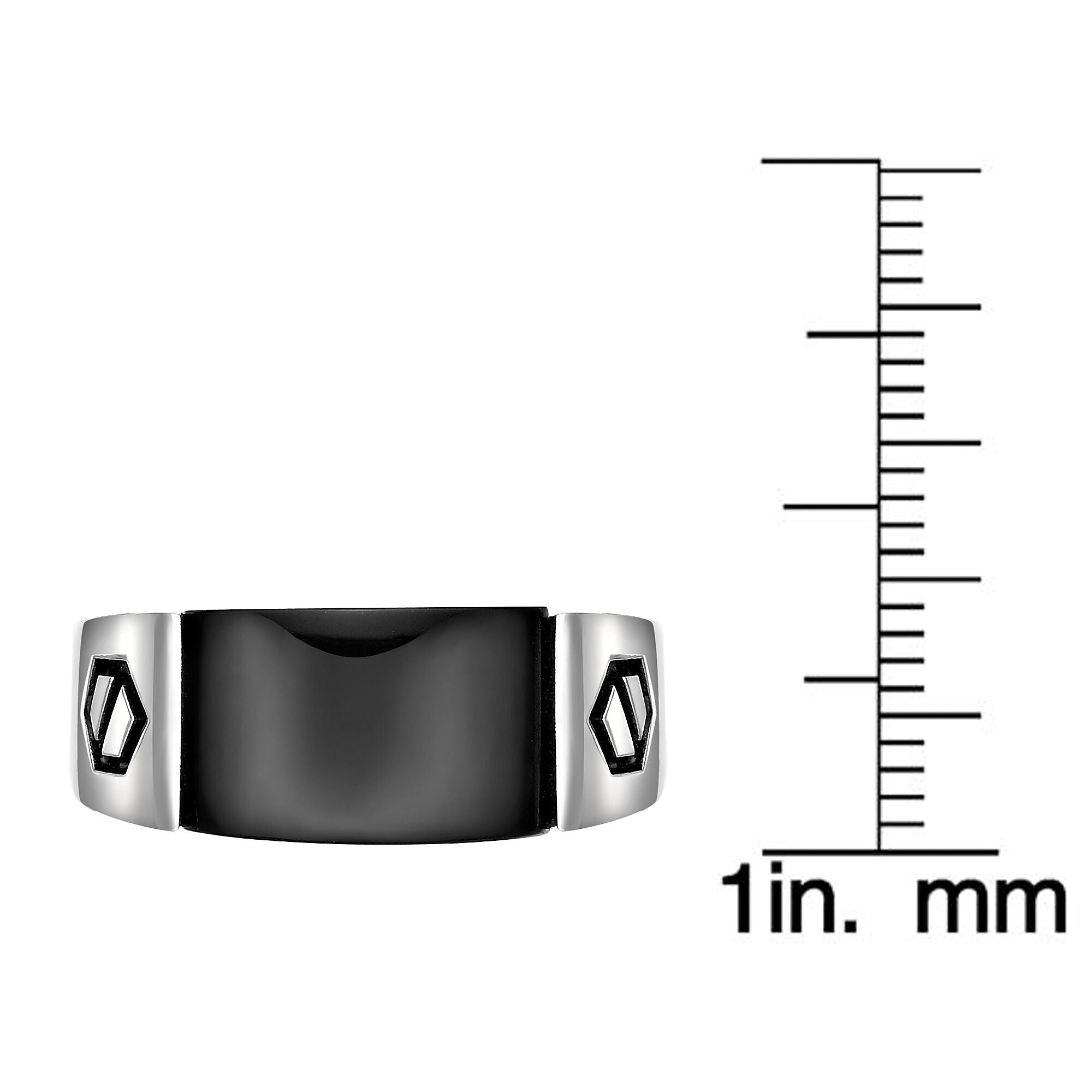 Sterling Silver Black Onyx Ring, Geometric Accents