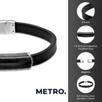 Black Leather Bracelet with Black Agate Bar in Sterling Silver, 8.5"