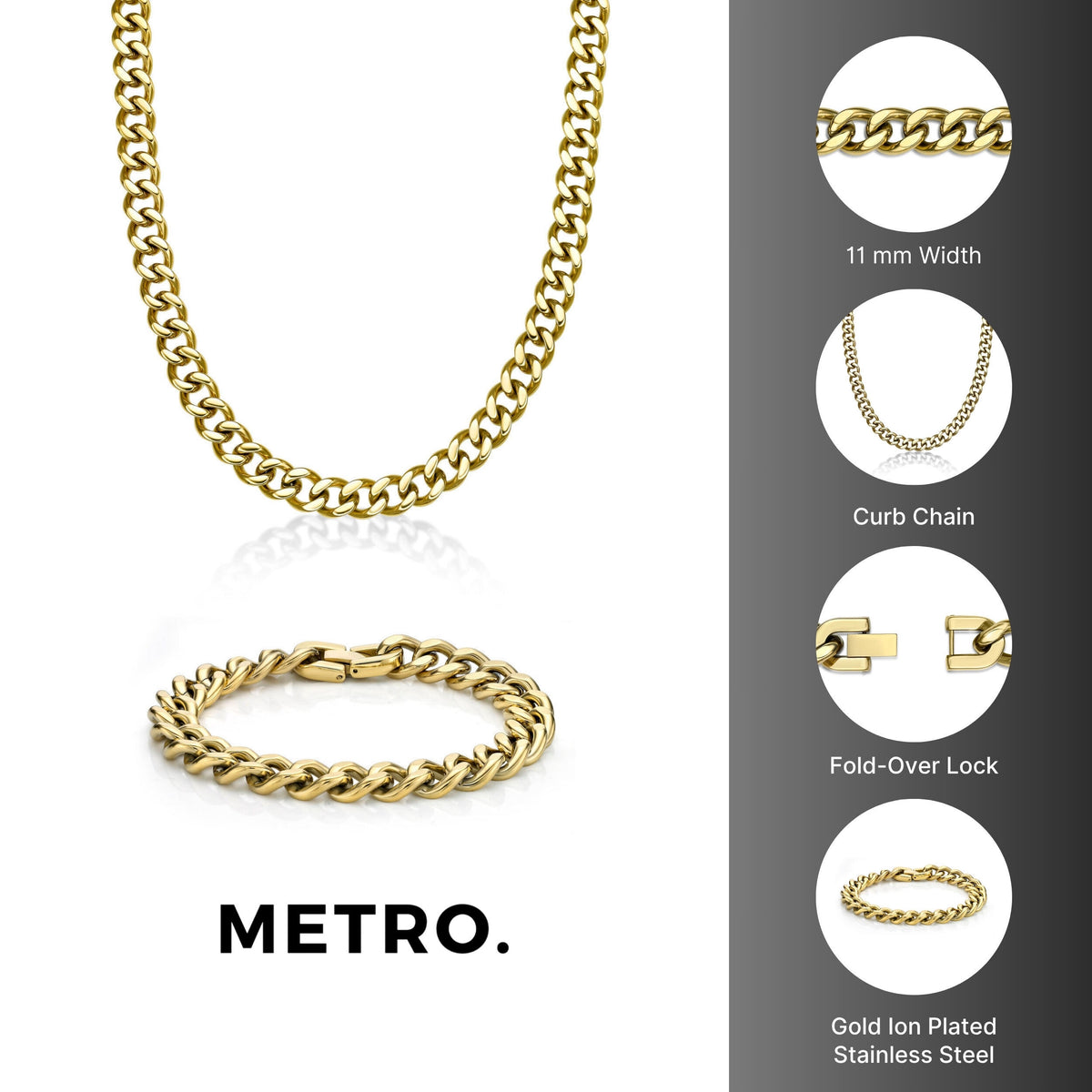 Thick Curb Chain Gift Set in Gold Ion Plated Stainless Steel, 24"