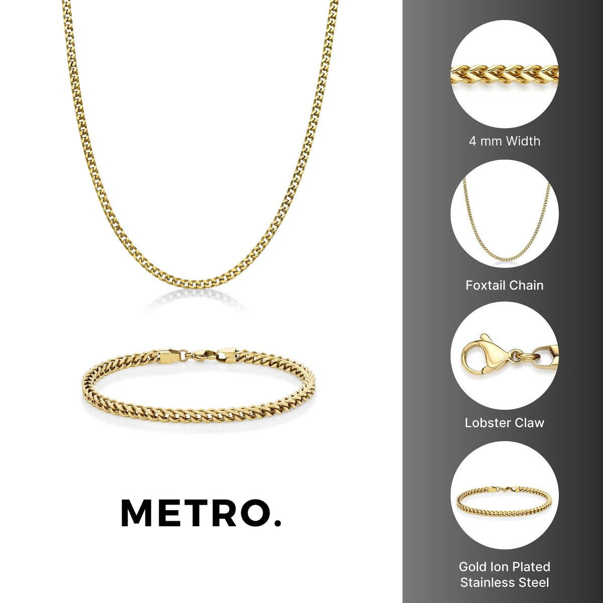 Thin Foxtail Chain Gift Set in Gold Ion Plated Stainless Steel, 24"
