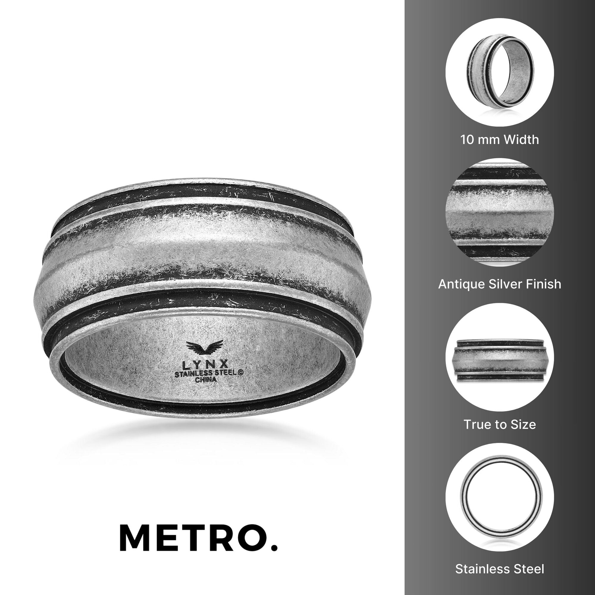 Antique Silver Finish Stainless Steel Ring