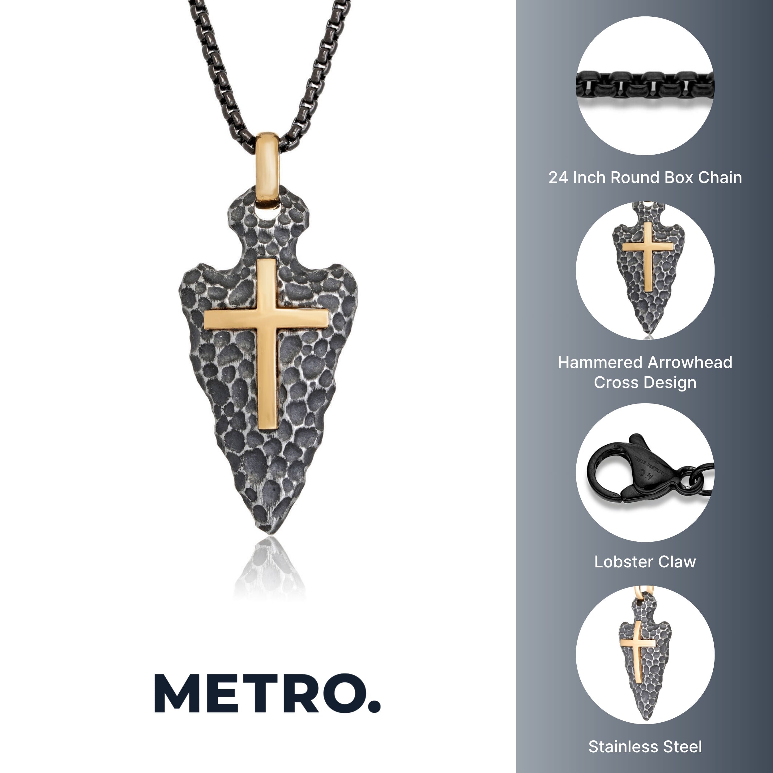 Hammered Arrow Head Cross Pendant