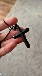 Ebony Wood and Stainless Steel Cross Pendant