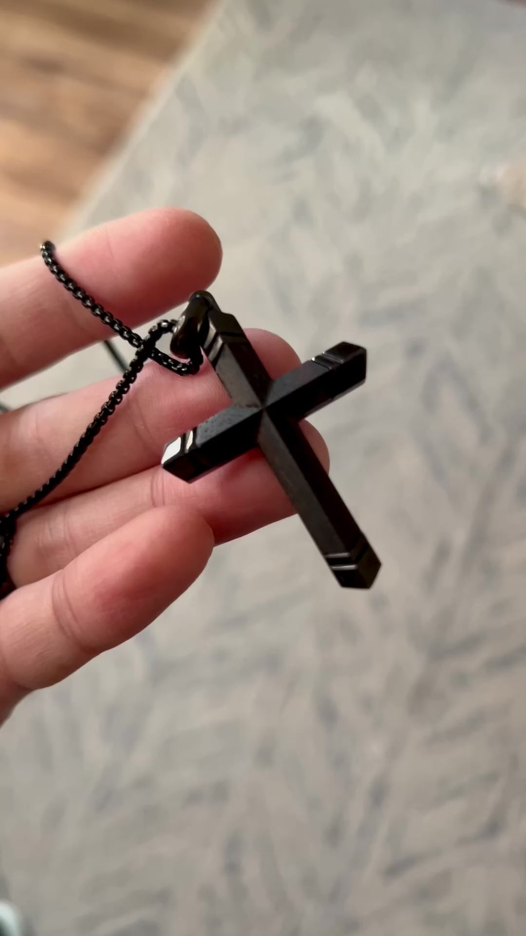 Ebony Wood and Stainless Steel Cross Pendant