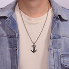 Anchor and Sword Black CZ Pendant