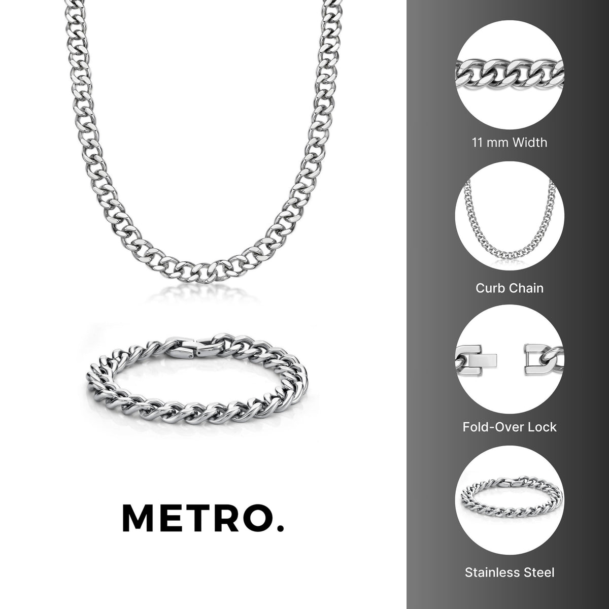Thick Curb Gift Set in Stainless Steel, 30"