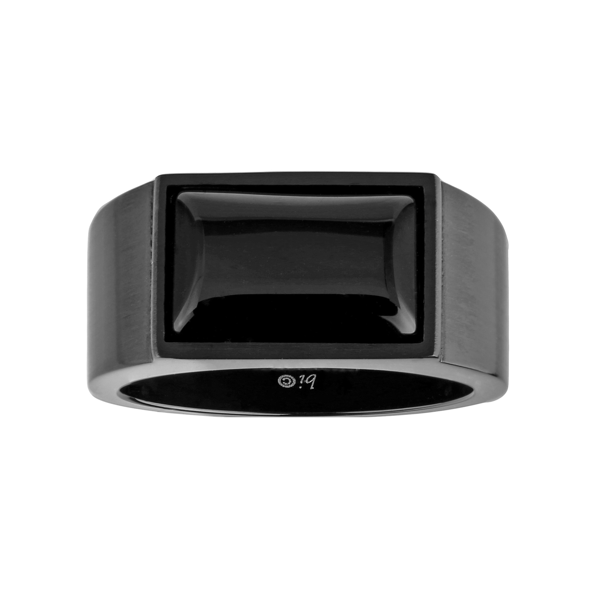 Men's Black Ion Plated Stainless Steel Modern Ring with Black Agate - 13MM | Metro Jewelry