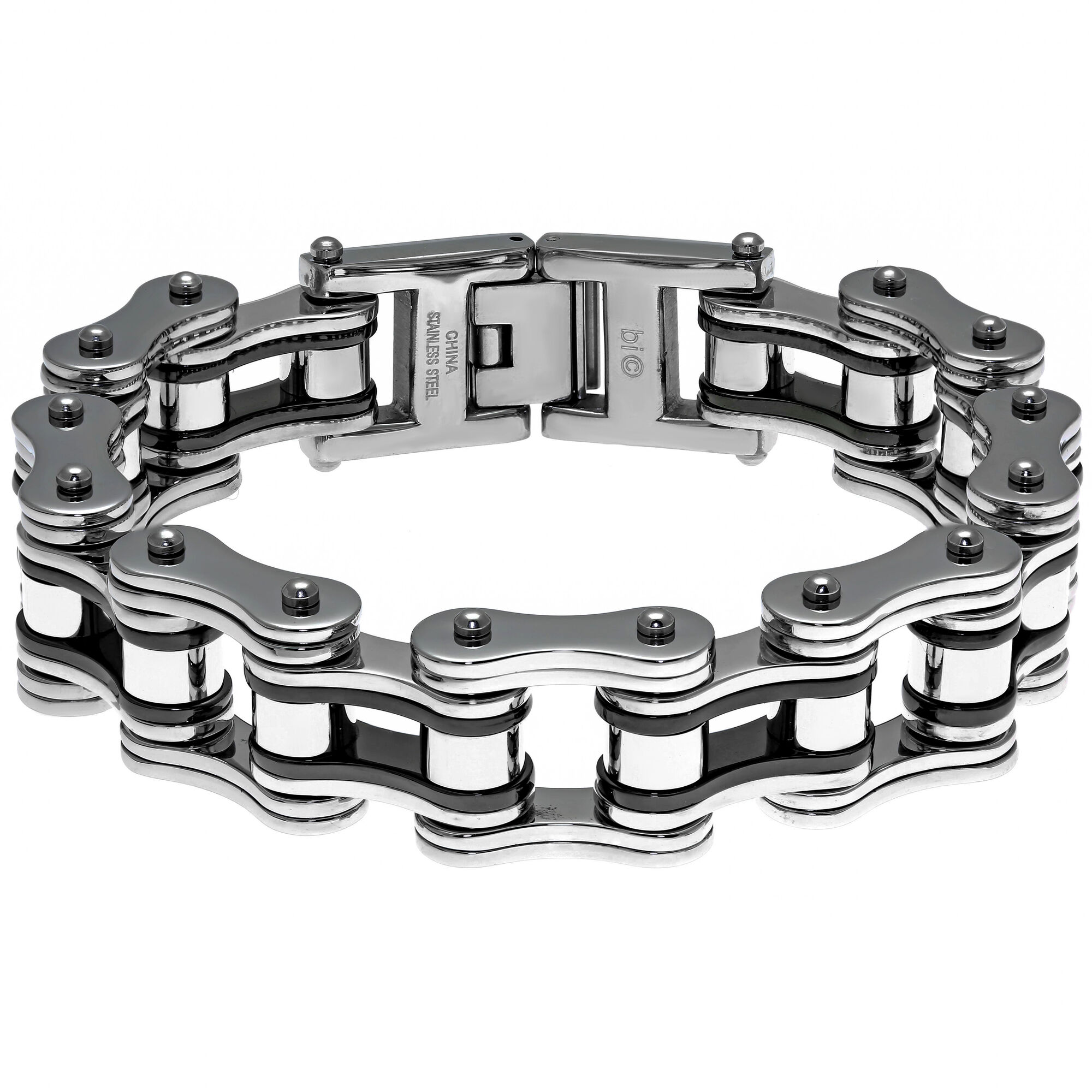 Men's Black Ion Plated Stainless Steel 18MM Motorcycle Chain Bracelet - 8.5 Inch | Metro Jewelry