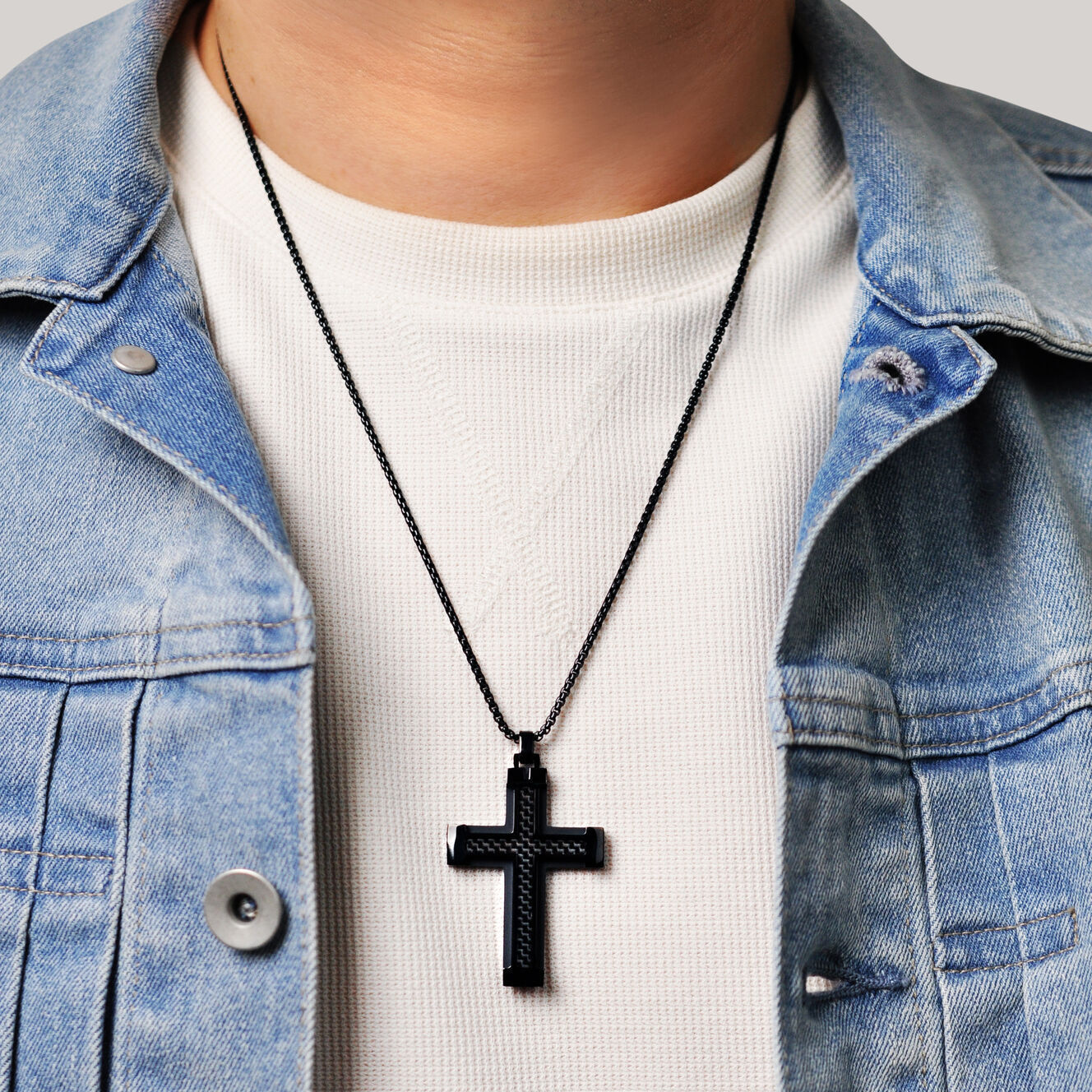 Blue Diamond Accent Black Ion-Plated Stainless Steel Cross Pendant Necklace  - Men