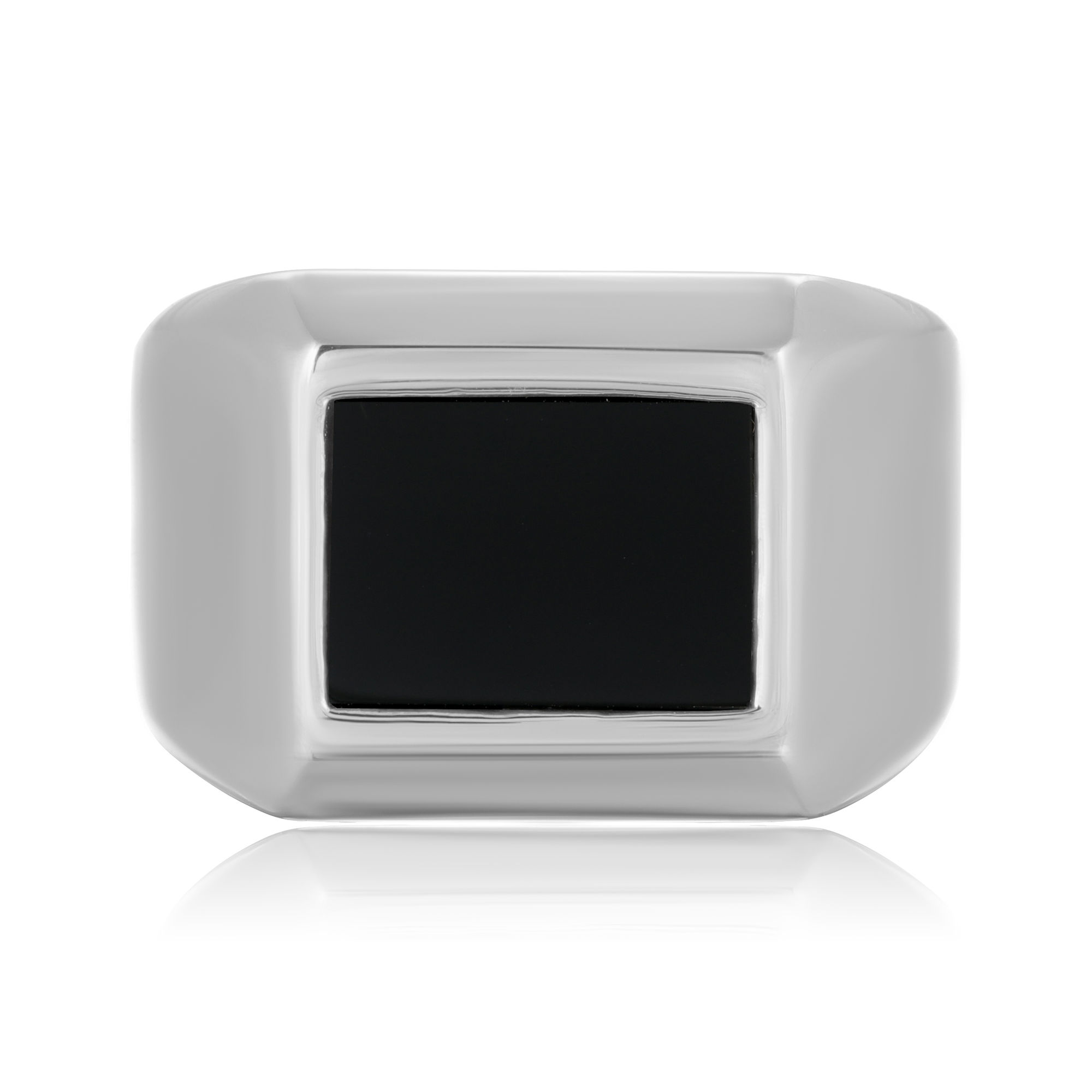 Men's Stainless Steel Classic Rectangle Ring with Black Onyx - 16 MM | Metro Jewelry