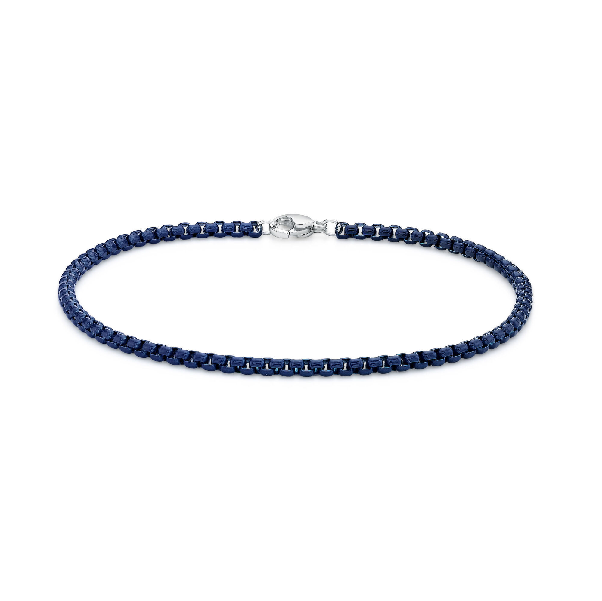 Men's Blue Acrylic Coated Stainless Steel 3MM Round Box Bracelet - 9 Inch | Metro Jewelry