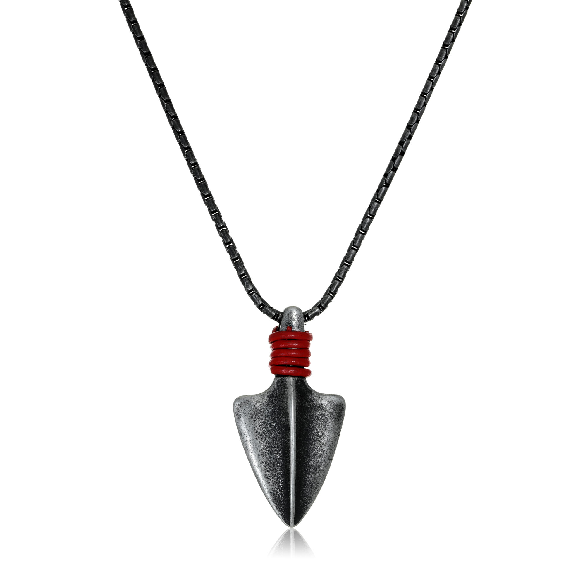 Men's Black Ion Plated Stainless Steel Arrow Head Pendant - 24 Inch Round Box Chain | Metro Jewelry