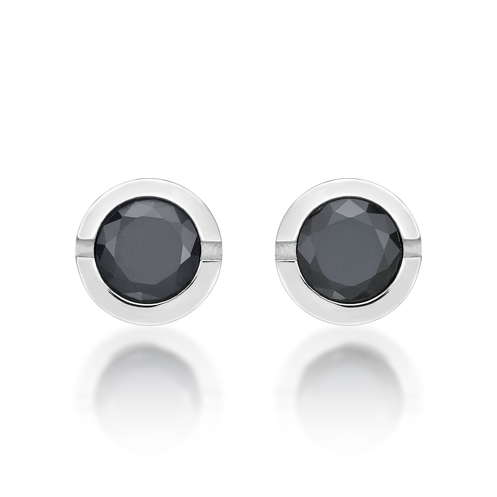 Men's Round Black Cubic Zirconia Stainless Steel Stainless Steel Round Stud Earrings - 9MM with Friction Back (Pair) | Metro Jewelry