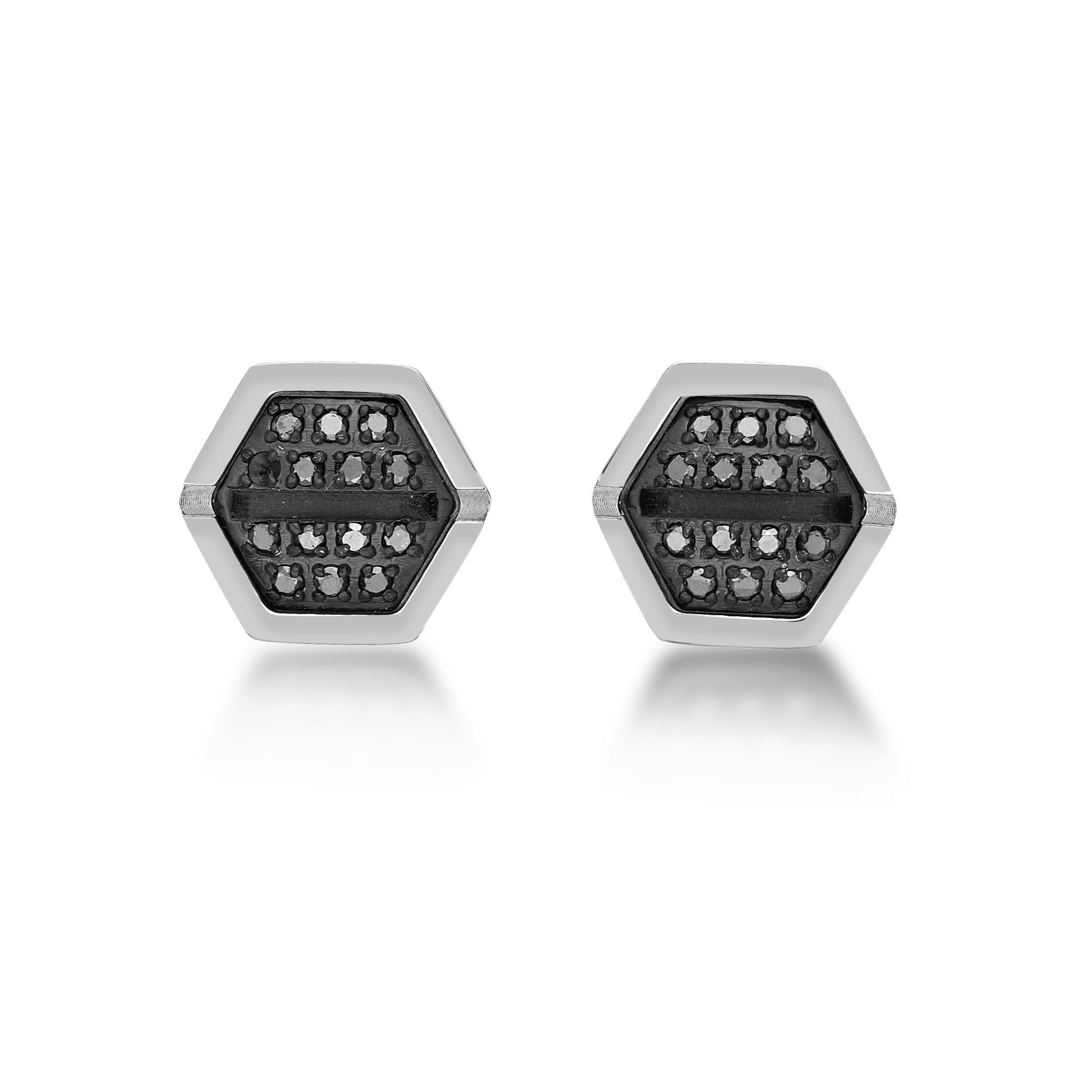 Men's Round Diamond Stainless Steel Hexagon Stud Earrings - 9MM with Friction Back (Pair) | Metro Jewelry