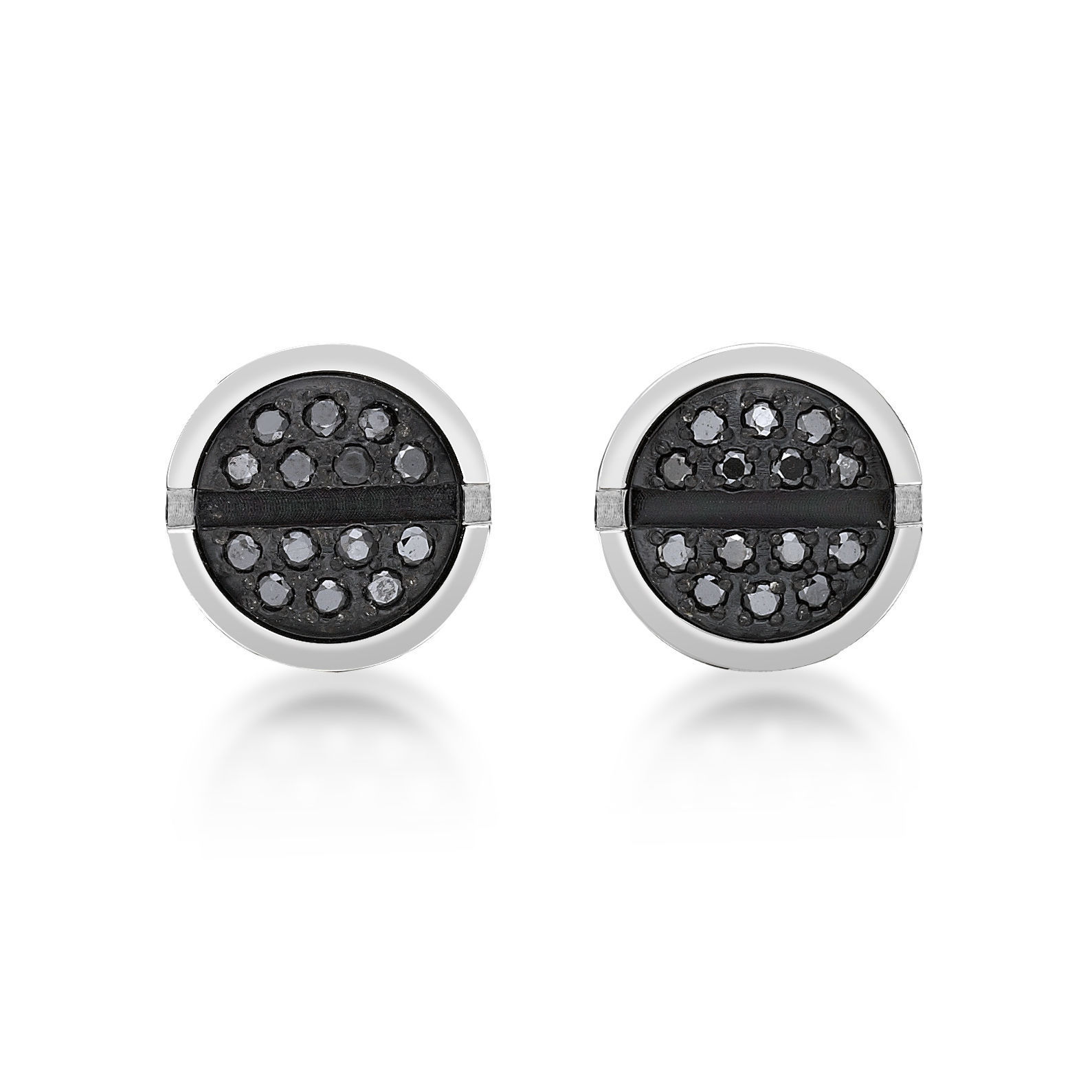 Men's Round Black Diamond Stainless Steel Stainless Steel Round Stud Earrings - 9MM with Friction Back (Pair) | Metro Jewelry
