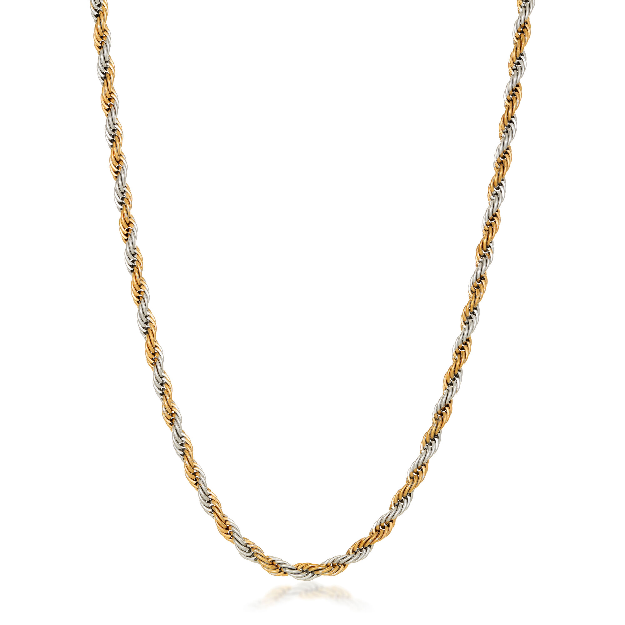 Men's Gold Ion Plated Stainless Steel 3MM Rope Chain Necklace - 22 Inch | Metro Jewelry