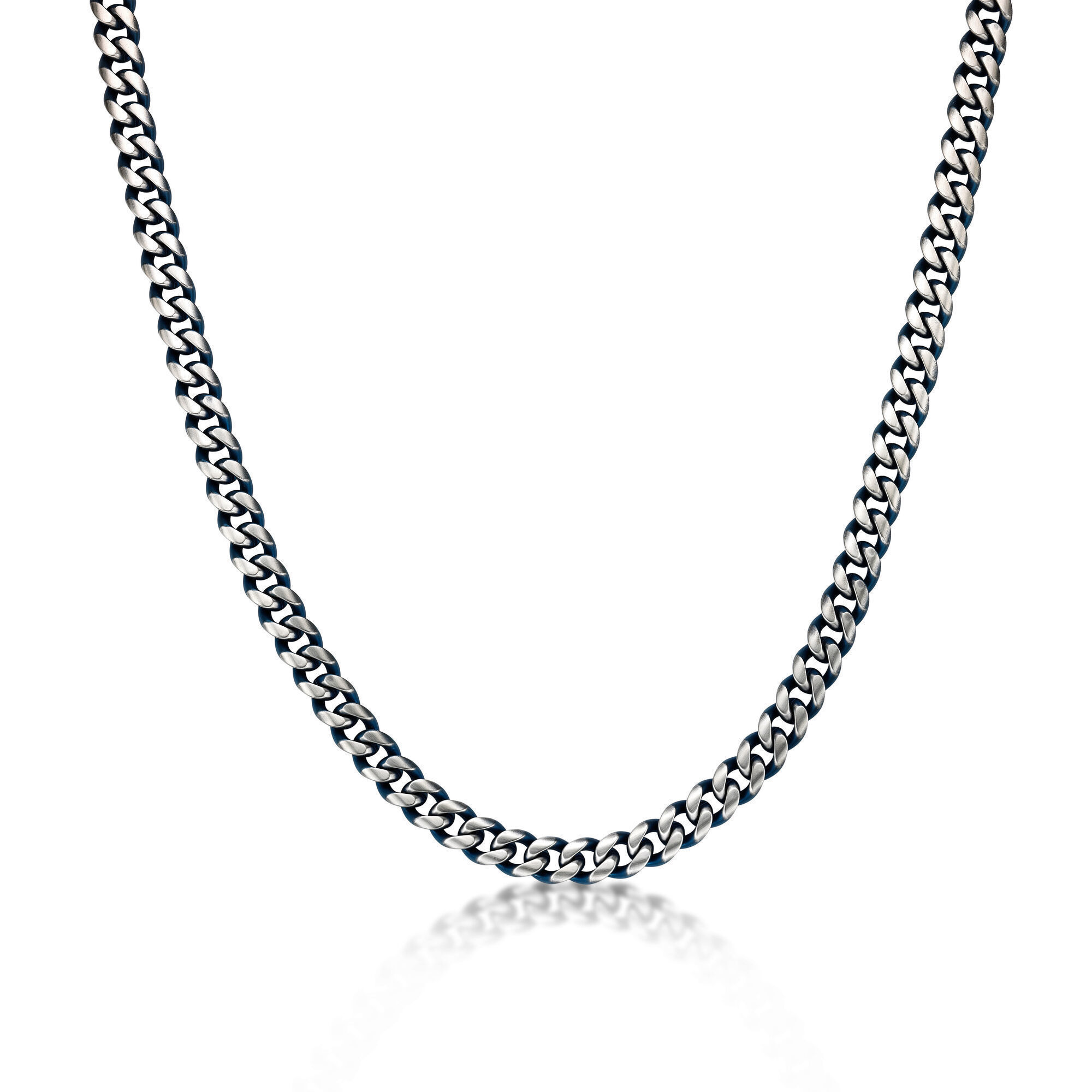 Men's Blue Ion Plated Two Tone Stainless Steel 11 MM Curb Chain Necklace - 22 Inch | Metro Jewelry