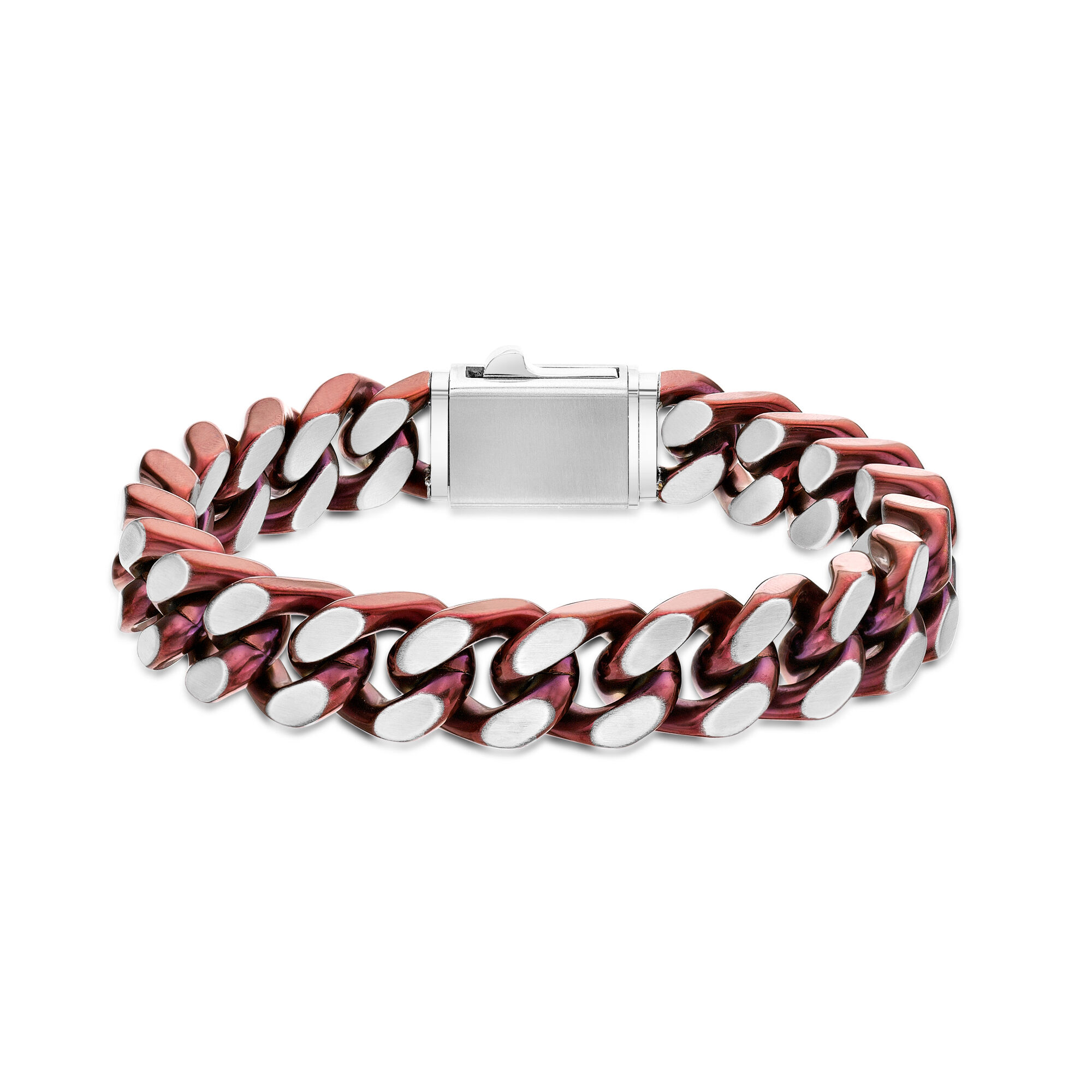 Men's Stainless Steel Red Ion Plated Curb Chain Bracelet - 9 Inch with Push Lock  | Metro Jewelry