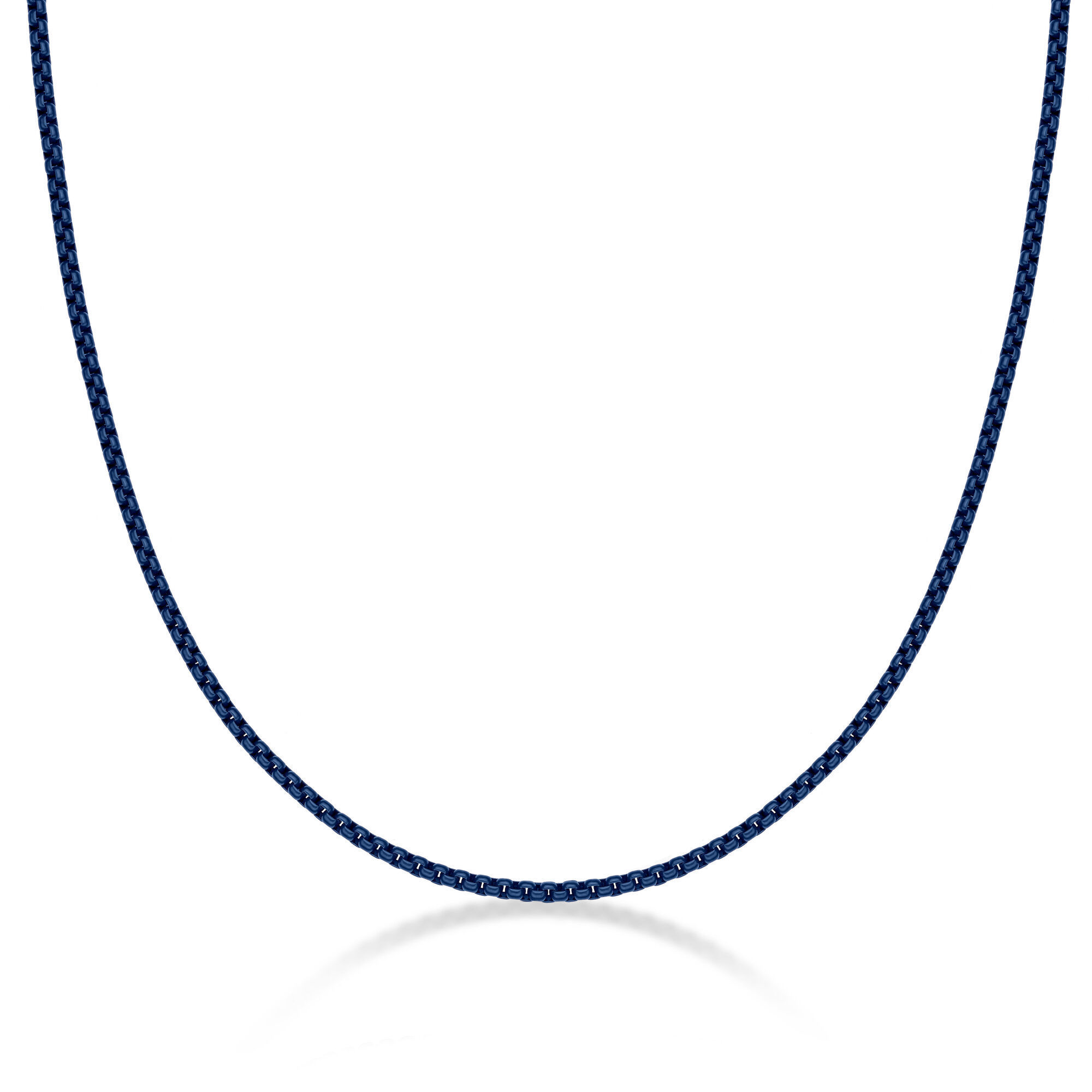 Men's Blue Acrylic Coated Stainless Steel 3MM Round Box Chain Necklace - 18 Inch | Metro Jewelry