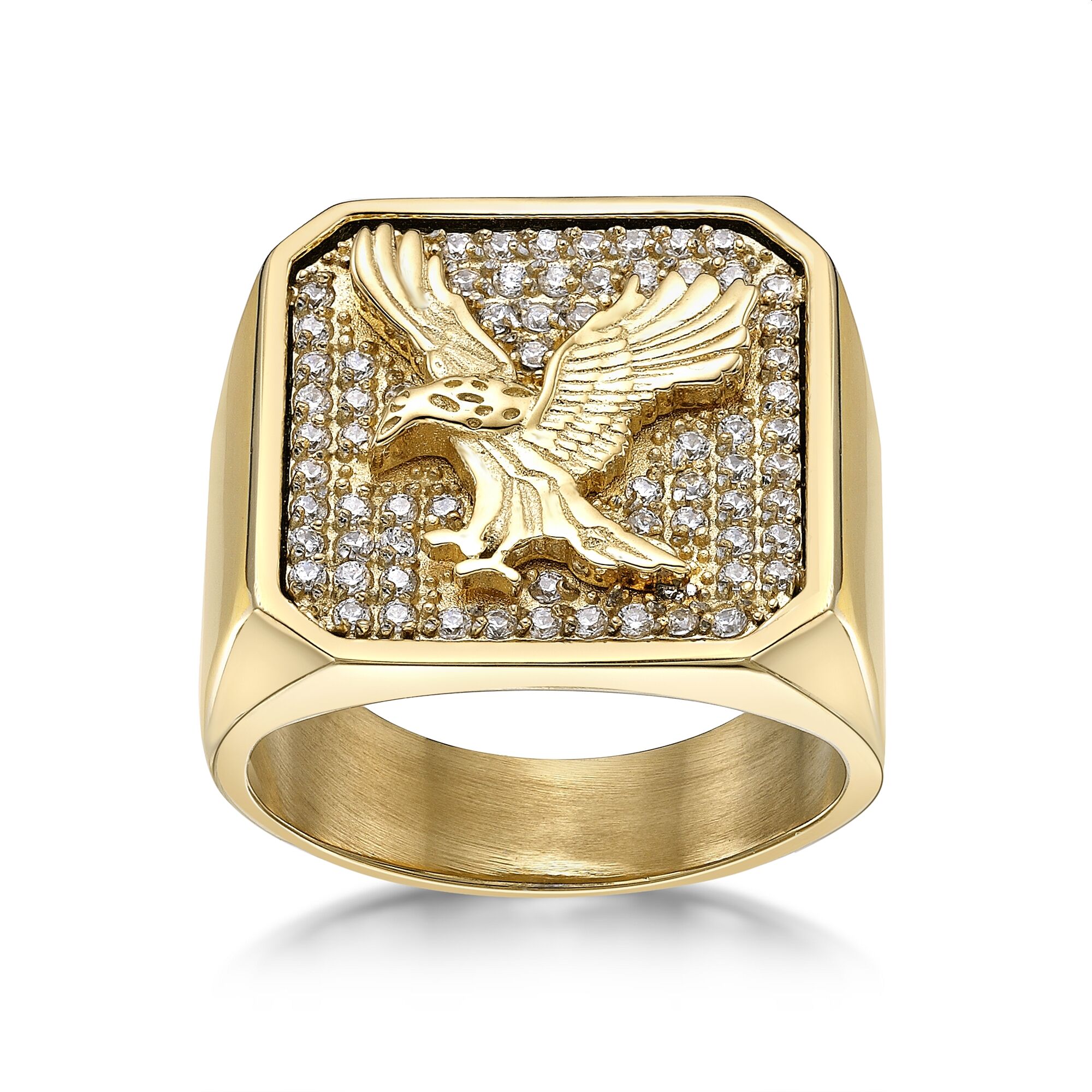 LYNX Men's Gold Tone Stainless Steel Cubic Zirconia Eagle Ring